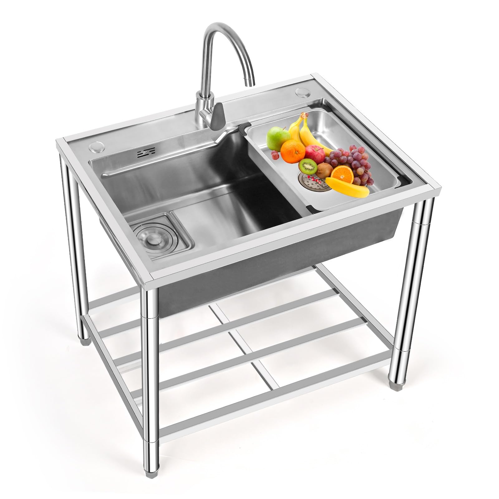 HCZKIUJY Outdoor Utility Sink, Commercial Single Bowl Utility Sink, Stainless Steel Freestanding Catering Sink, Faucet Included, for Kitchen Bathroom Restaurant Farmhouse Laundry