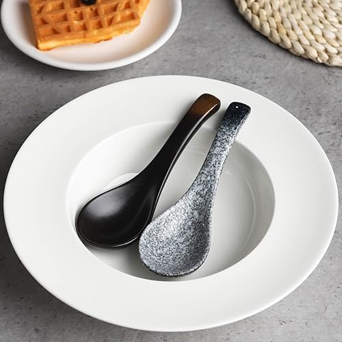 Miniatura 6 de Juego de 5 cucharas de sopa asiáticas de cerámica, cucharas japonesas de sopa de ramen, cucharas de sopa china de porcelana para fideos ramen, salsa