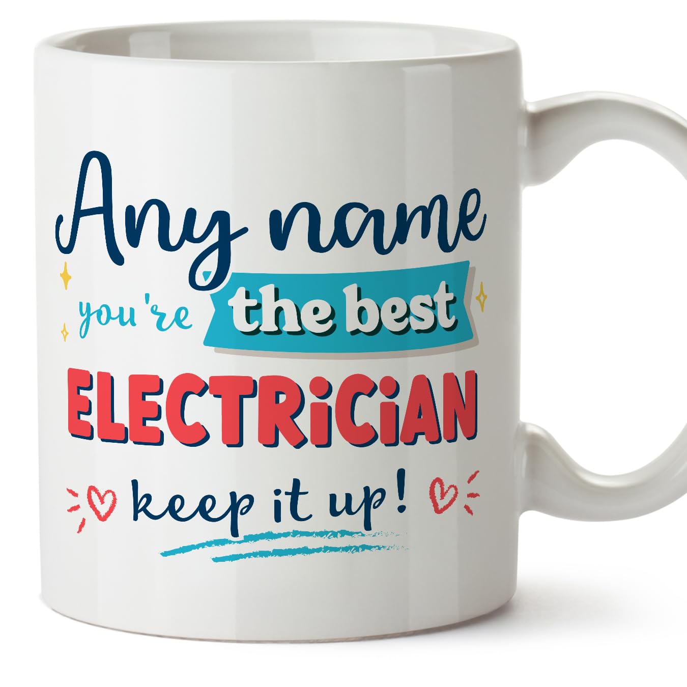 MUGFFINS Personalised Mug for Electrician man - in English - Keep it up! - Funny Custom Gift for Colleagues - Ceramic 11oz Mug