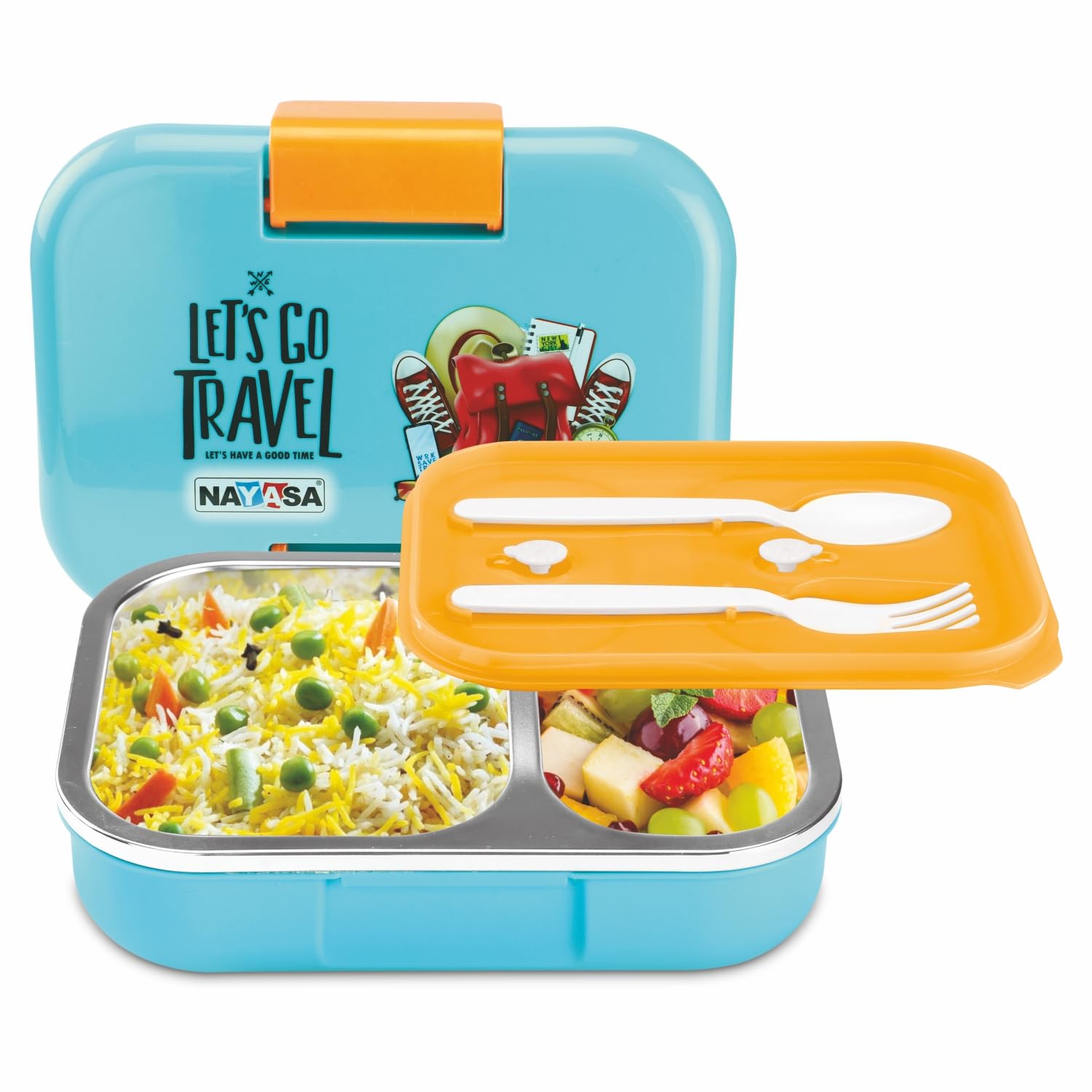 Nayasa Marco Lunch Box | 650 ml |Stainless Steel Inner | Leakproof | Durable | Perfect for School Kids | 19 cm X 14.6 cm X 6.6 cm | Blue (B0D2KYJRPL) Amazon Price History, Amazon Price Tracker