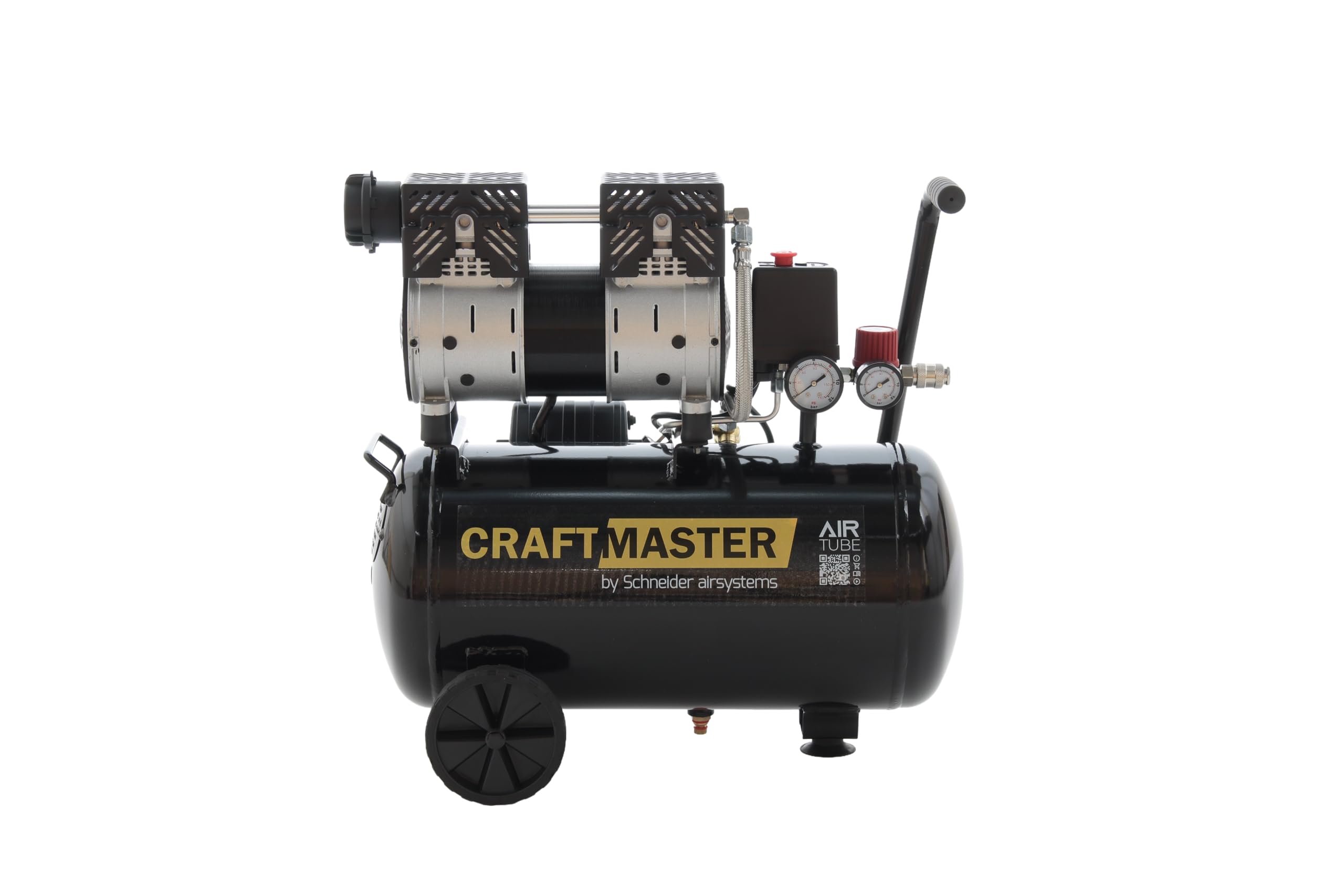 SCHNEIDER CRAFTMASTER Leiser mobiler ölfreier Kompressor 24-Liter-Tank Maximaler Druck 8 bar Leistung: 1 PS Geräuschpegel: 58 dB LwA
