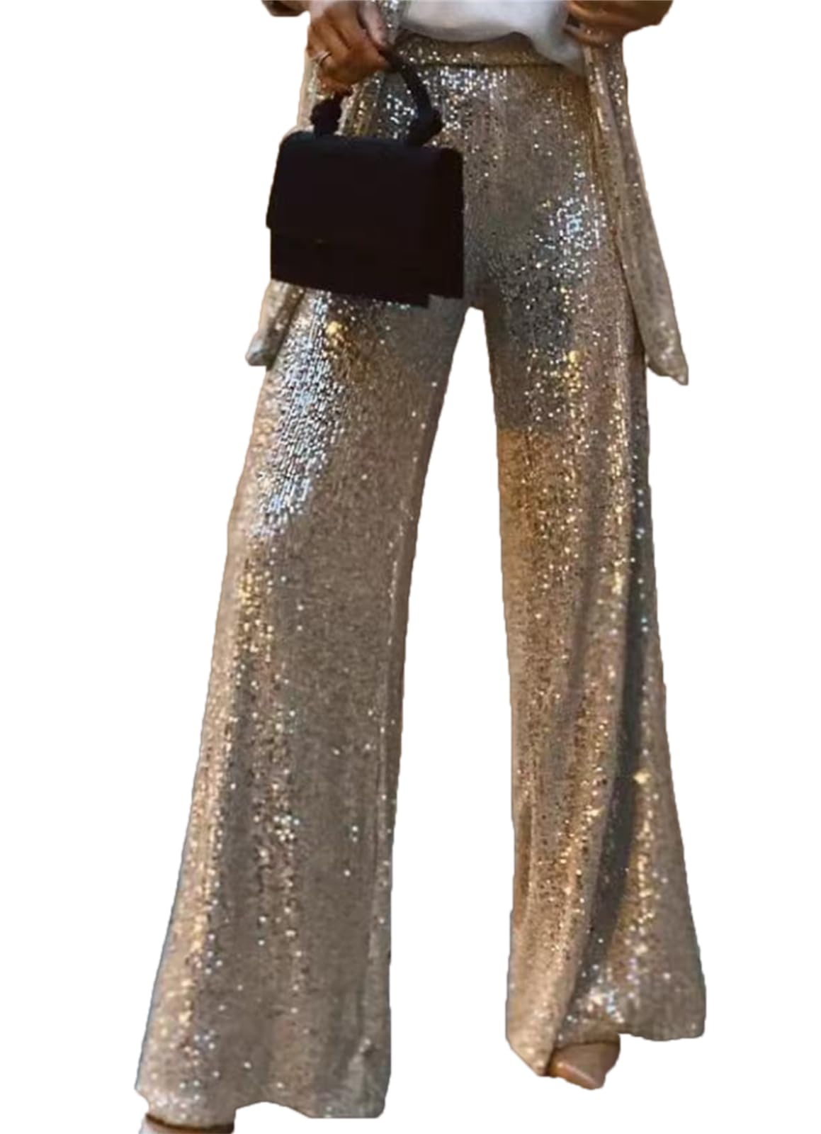 Sequin Blazer Sets 2 Piece Outfits Women Sparkly Jacket and Glitter Wide Leg Pants Shiny Business Suit