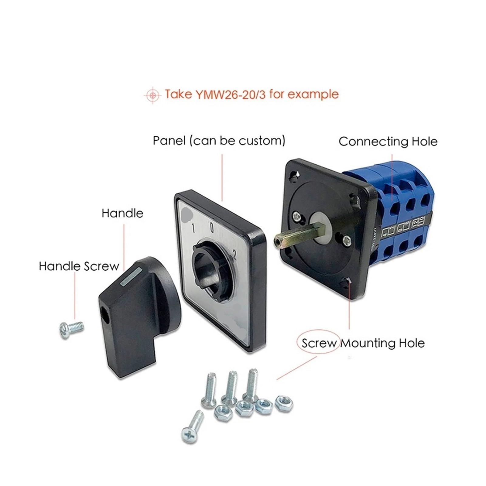 Interruptor de Leva YMW26-20/3 Universal, 20 A, 5 Posiciones, 690 V, tripolar, selección de Potencia, combinación rotativa, LW26-20