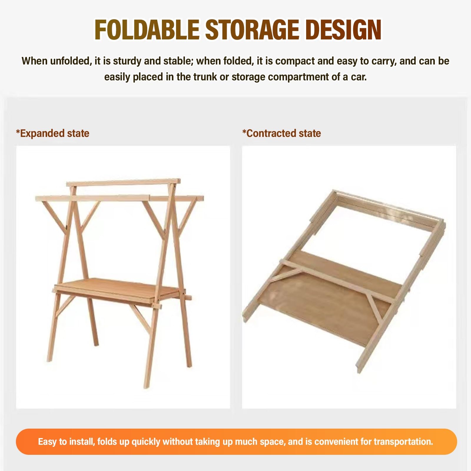 Carrito De Venta Exterior Plegable con Toldo, Puesto De Exhibición De Madera, Food Cart para Mercados, Eventos De Street Food Y Festivales, Kiosco Móvil para Vendedores Ambulantes