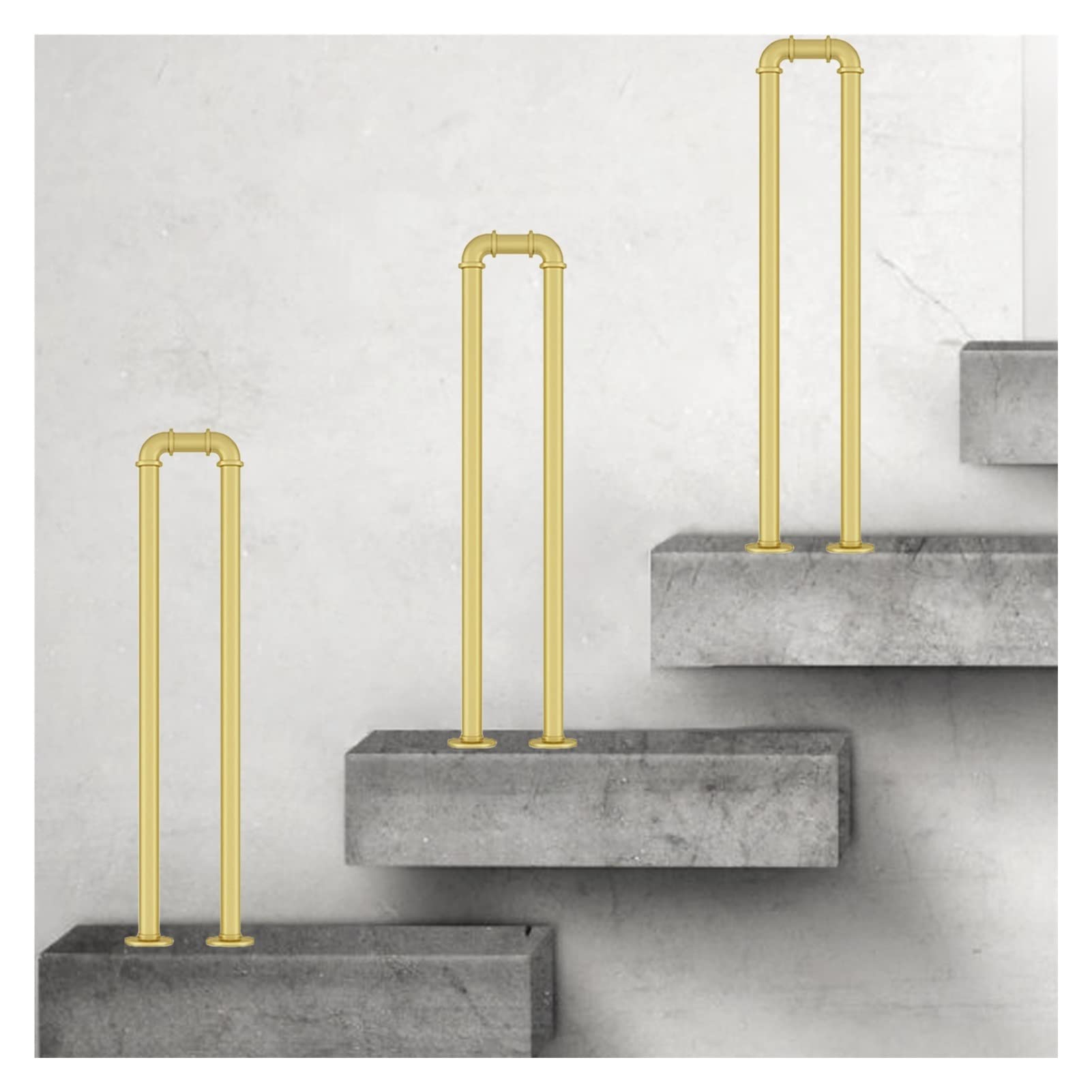 Meiiron Gold Staircase Handrails, Metal Iron Round Tupe Stair Handrail - Easy Installation, Select Your Length - U-Shaped Stair Railing Safety Banister Railing (Color : Size : 65Cm(25.6"))