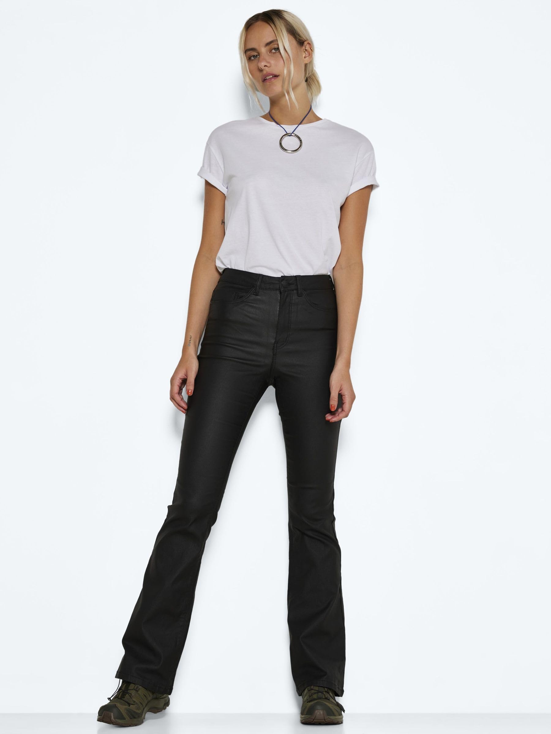 NOISY MAY Damen Nmsallie Hw Flare Coated Pants Noos Hose