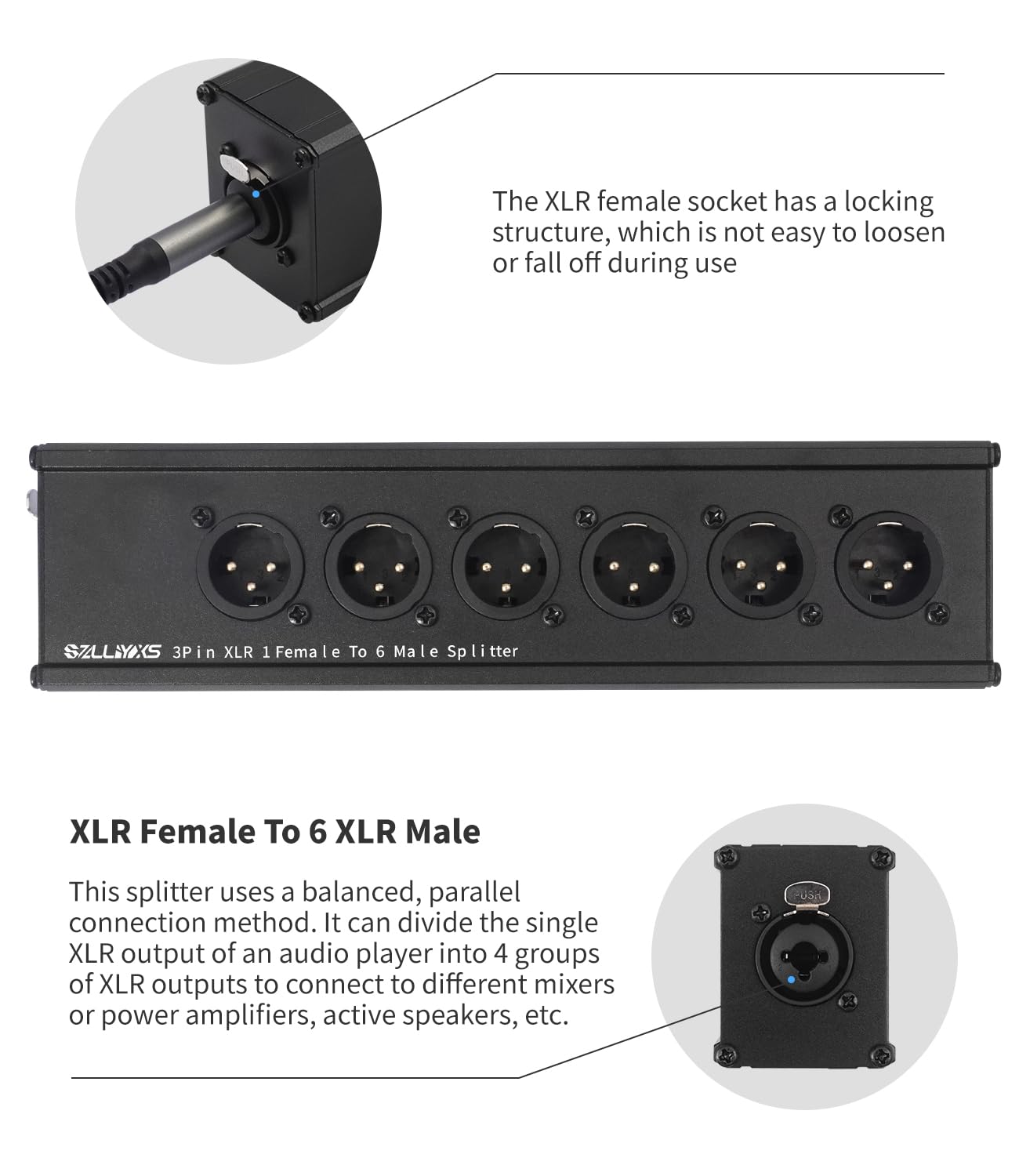 3-poliger XLR 1/4 TRS-Buchse auf 6 XLR-Stecker, 1-in-6-Out-Splitter-Adapter, professioneller symmetrischer paralleler 6-Wege-XLR-Einzeleingang auf sechs Ausgänge, Adapter für Mixer, Mikrofon