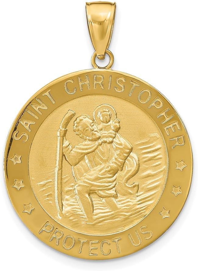 DEWBERRY 10K Real Yellow Gold Saint Christopher Medal Pendant | Patron Saint Medals | Unisex Religious Charms| St. Christopher Pendants & Charms | Protect Us Pendant for Womens Men's