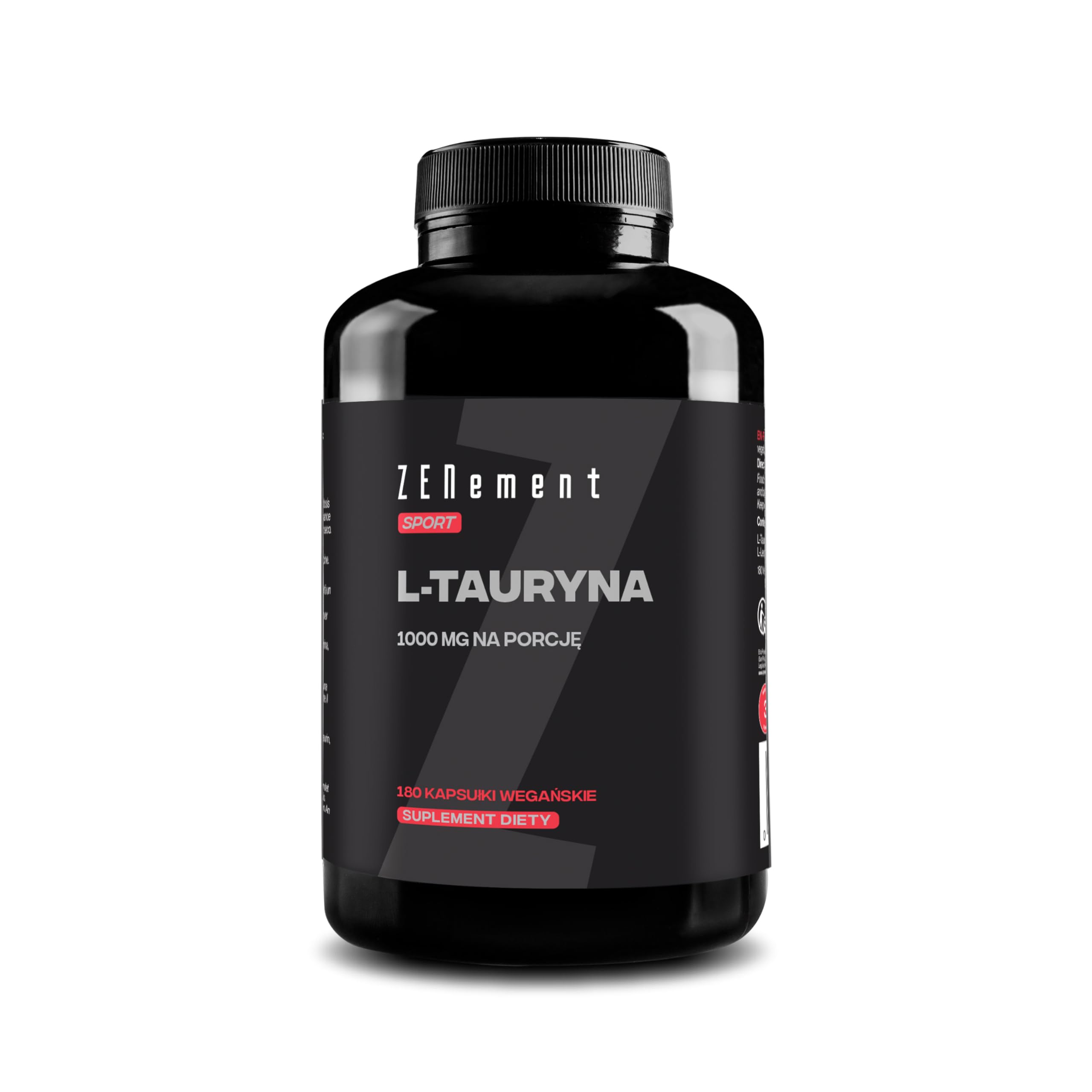 L‑Tauryna 1000 mg na porcję (2 kapsułki) – 180 kapsułek wegańskich (3‑mies. zapas) – Czysta tauryna – Suplement sportowy – Bez glutenu, laktozy, soi, bez zbędnych dodatków – Zenement