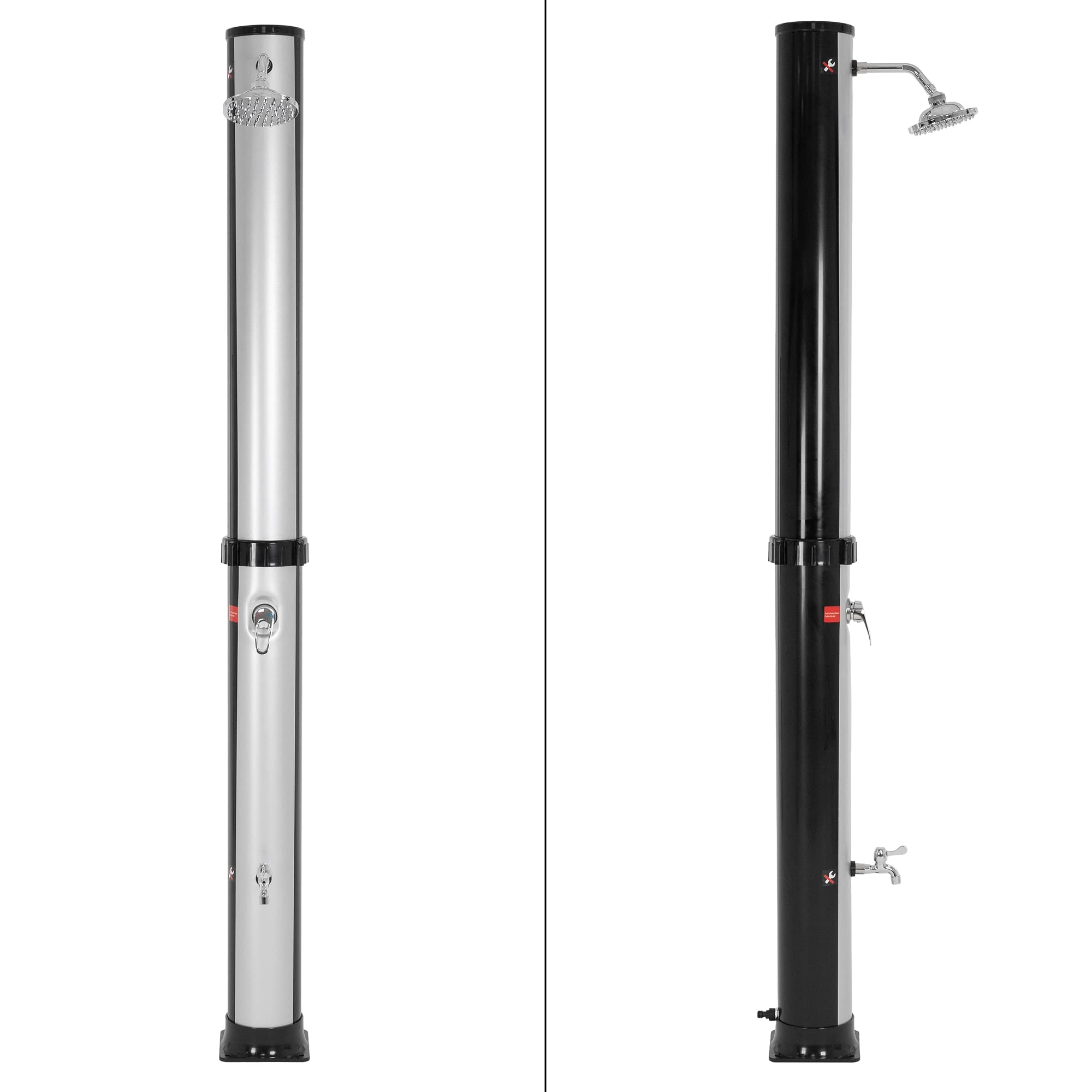 ML-Design Solardusche 35L 217,5cm rund Silber-Schwarz mit Bodenplatte Dunkelgrau, Solar Gartendusche mit Fußdusche/Regenduschkopf warmes Wasser 60°C Außendusche Pooldusche mit Gartenschlauch-Anschluss
