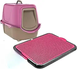Kit Caixa De Areia Fechada Para Gatos Grande Com Tapete Coletor Pa E Filtro Anti Odor(ROSA - NEW + TAPETE)