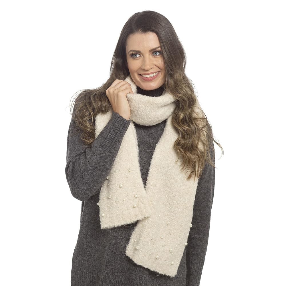 Undercover Ladies Plain Brushed Blanket Scarf GL1259 Cream Bead Detail