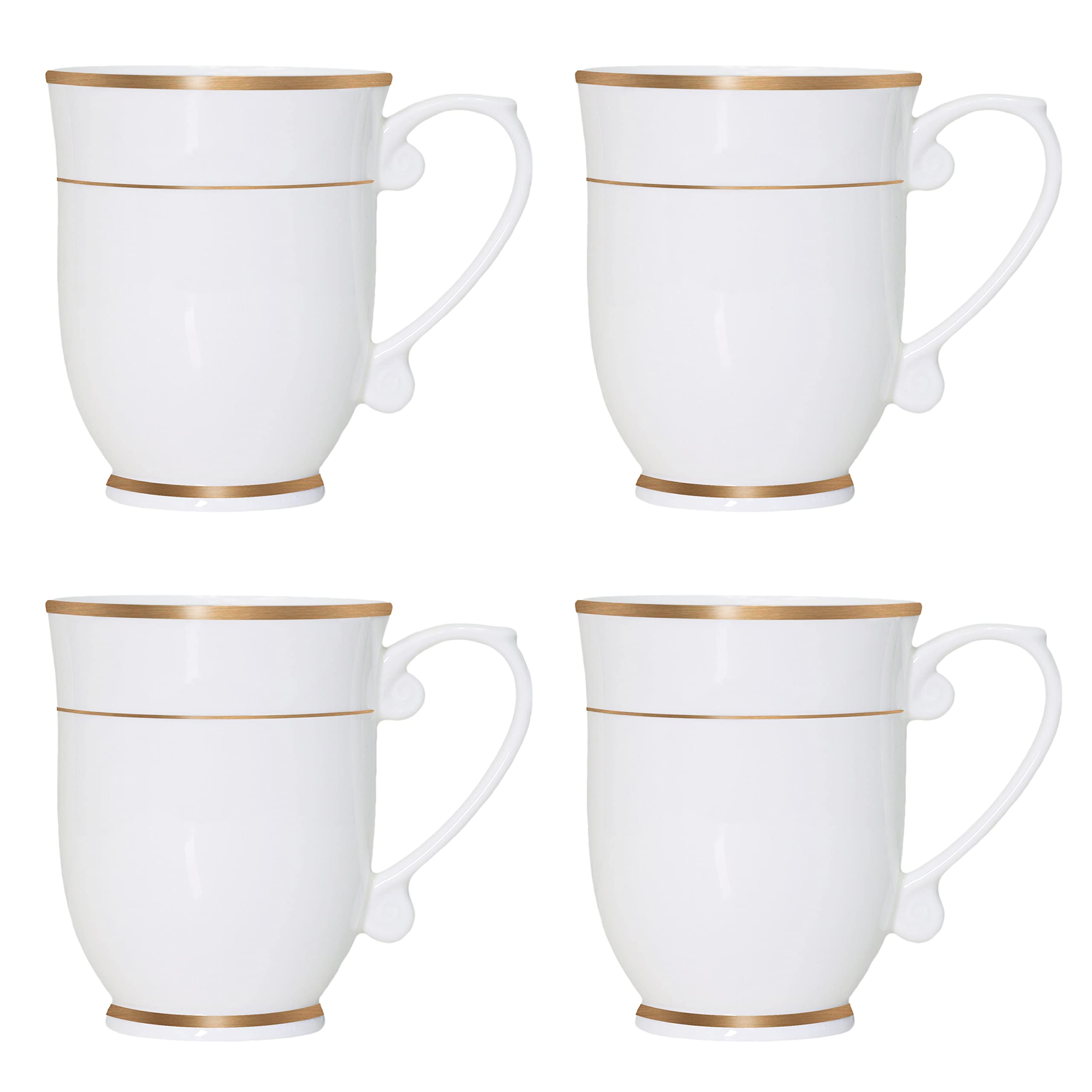 QOUTIQUE Bone China Decorated Coffee Mugs - 20 Ounce - Set of 4, Cups for Latte, Hot Tea, Cappuccino, Mocha, Cocoa, Mug Set, Large Coffee Mug, Gold Rim