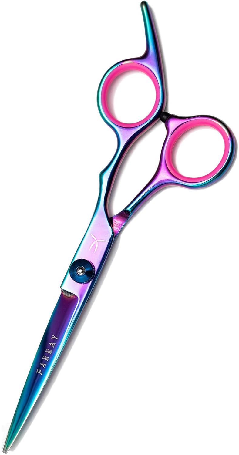 FARRAY Hair Cutting Scissors - Japanese Stainless Steel,Professional 6.5" Razor Edge Barber Shears for Men, Women & Kids Ergonomic design for Salon & Home(Aurora color)