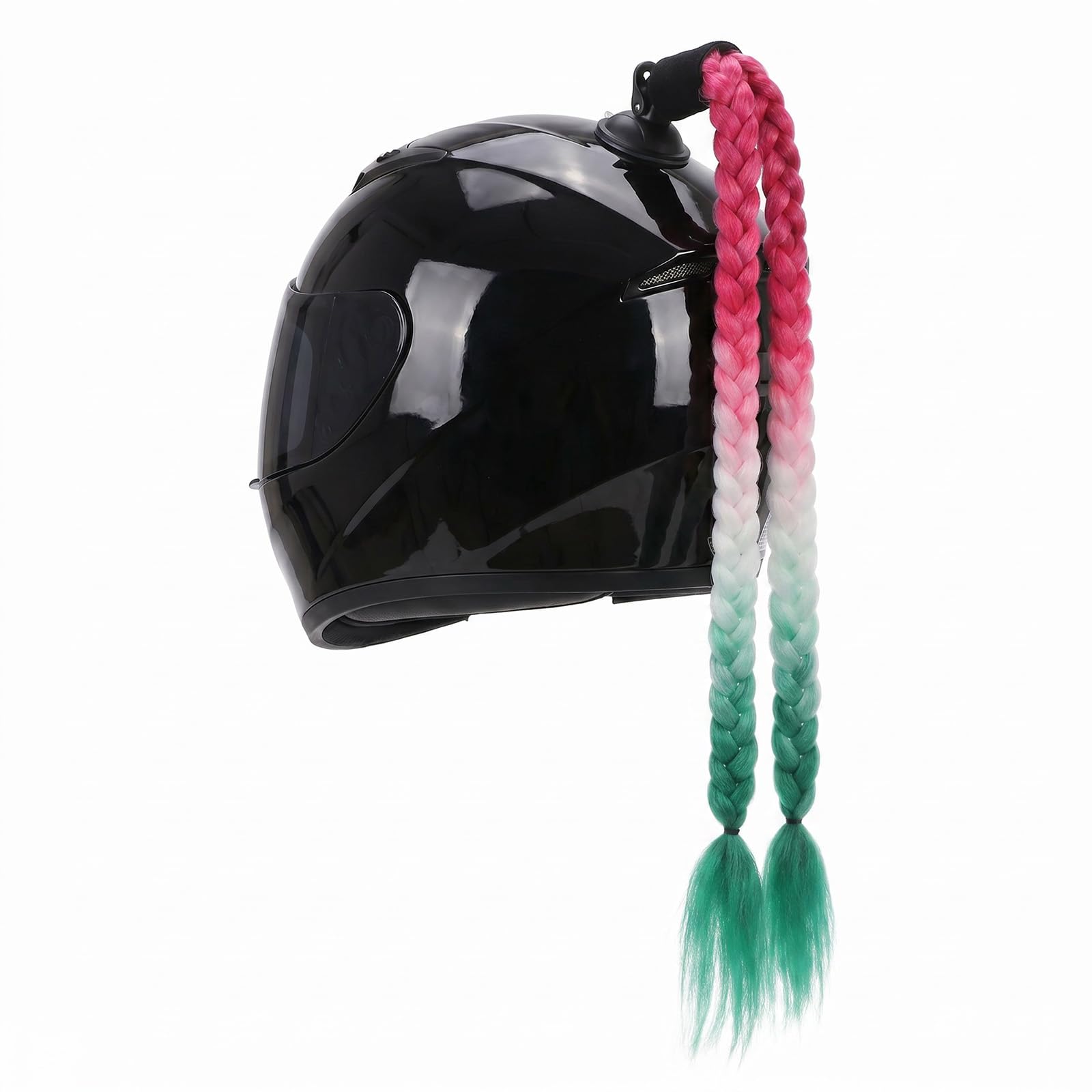 Helmet Pigtail Gradient Decoration Motorcycle Helmet Ponytail Wig Twist Braids Hair Tails with Detachable Suction Cup for Motorbike Bike Bicycle Cycling Bikers Riders Scooter Costume Cosplay — image 1