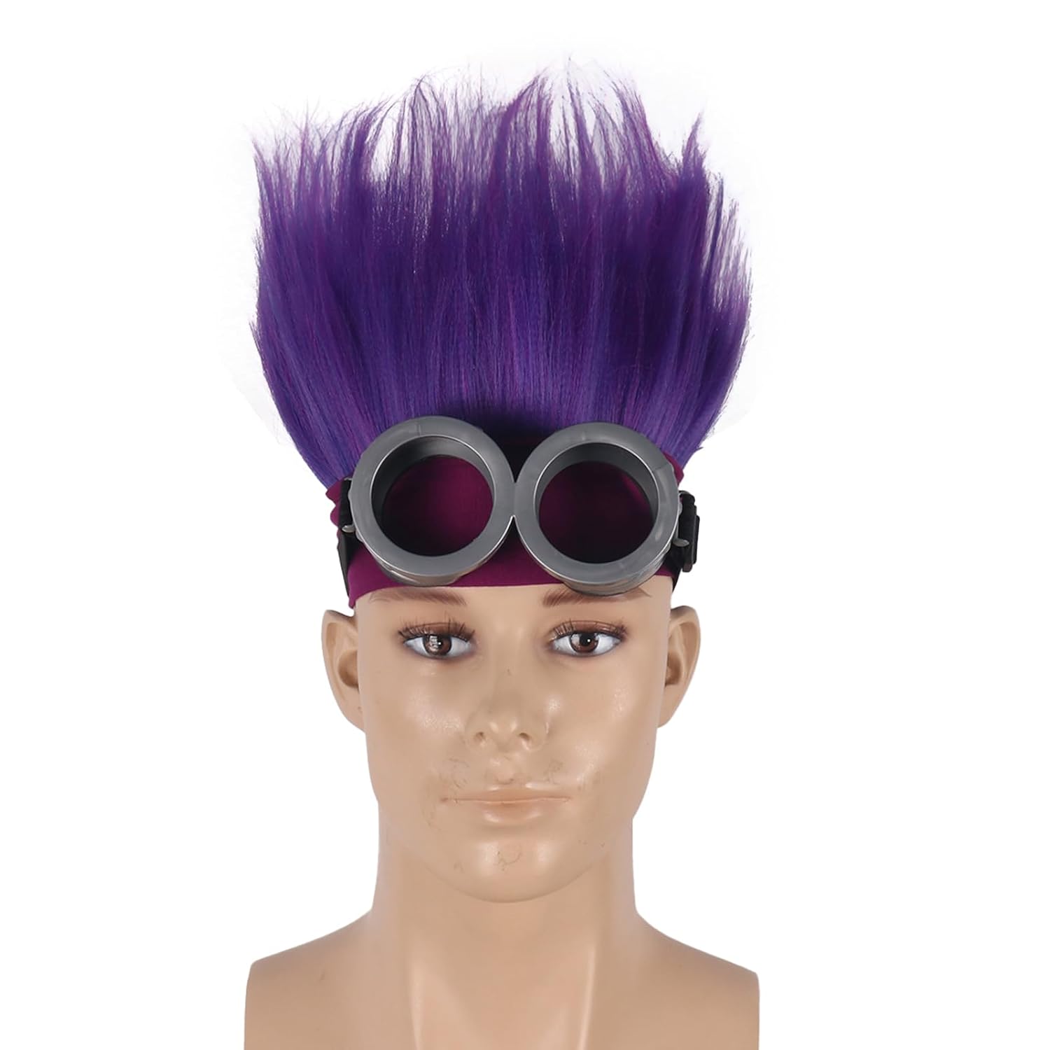 QACCF Straigth Purple Men Women Purple Goggle Halloween Costume Cosplay Headband Hair Wig (Two Eyes)