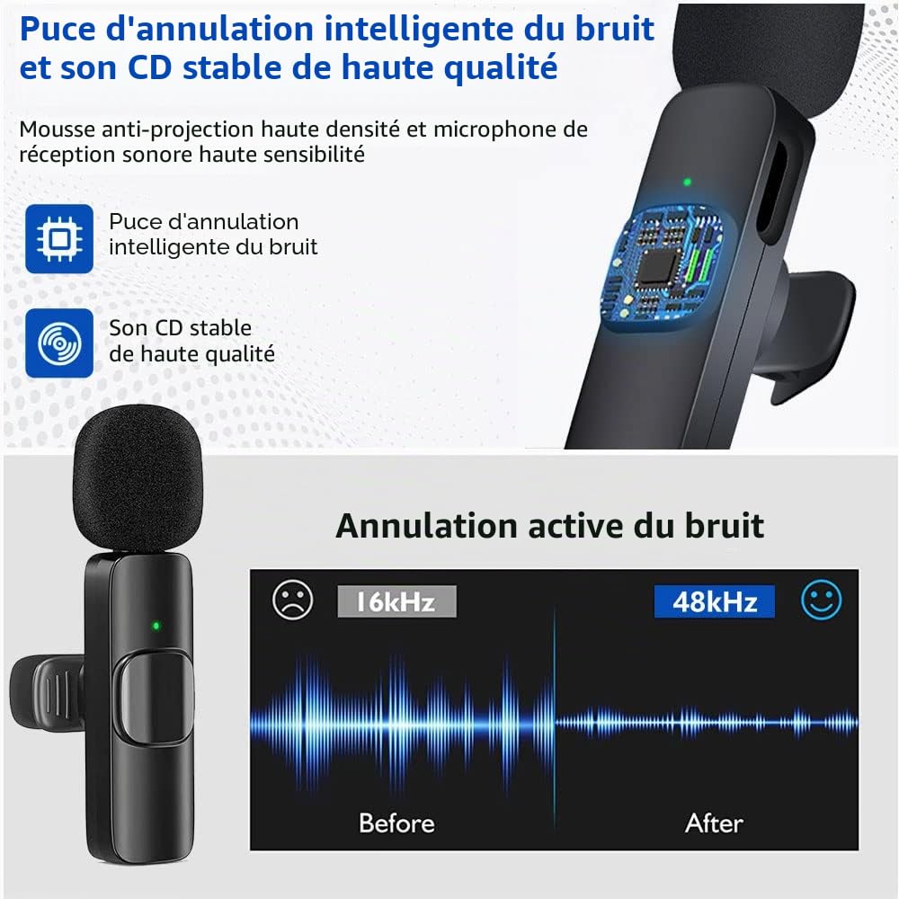 VOVIGGOL USB C Micro Cravate sans Fil pour iPhone iPad Android et Ordinateur, Mini Micro Smartphone Portable Microphone Cravate pour Enregistrement Vidéo Youtube TikTok Facebook Podcast Blog Vlog