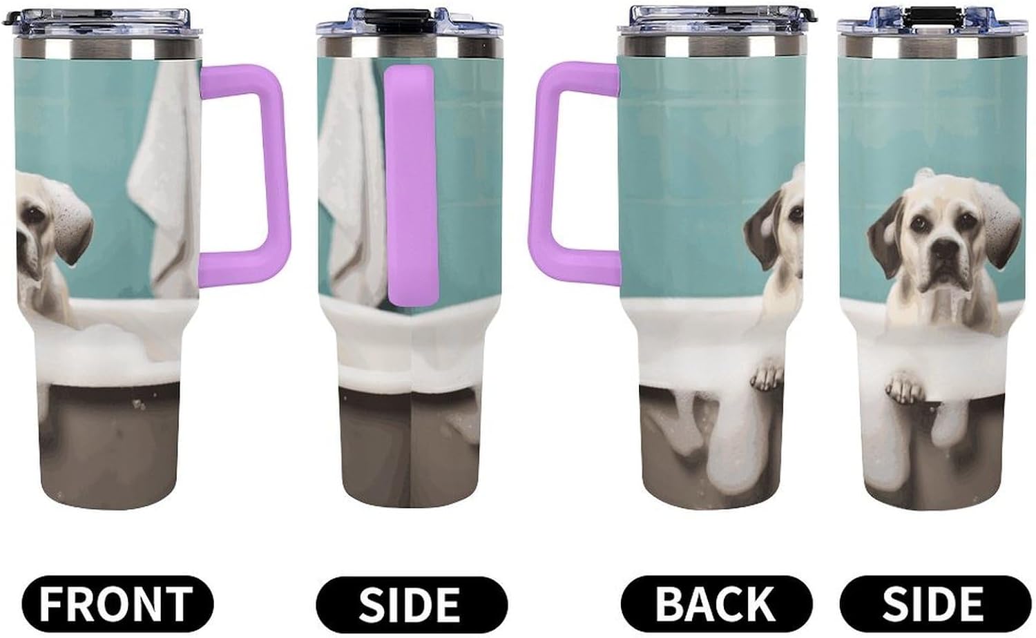 40 Oz Insulated Mug with Handle, Stainless Steel Bath And Dog Printed Travel Mug Portable Leak-proof Large Car Mug for Home, Office Or Car