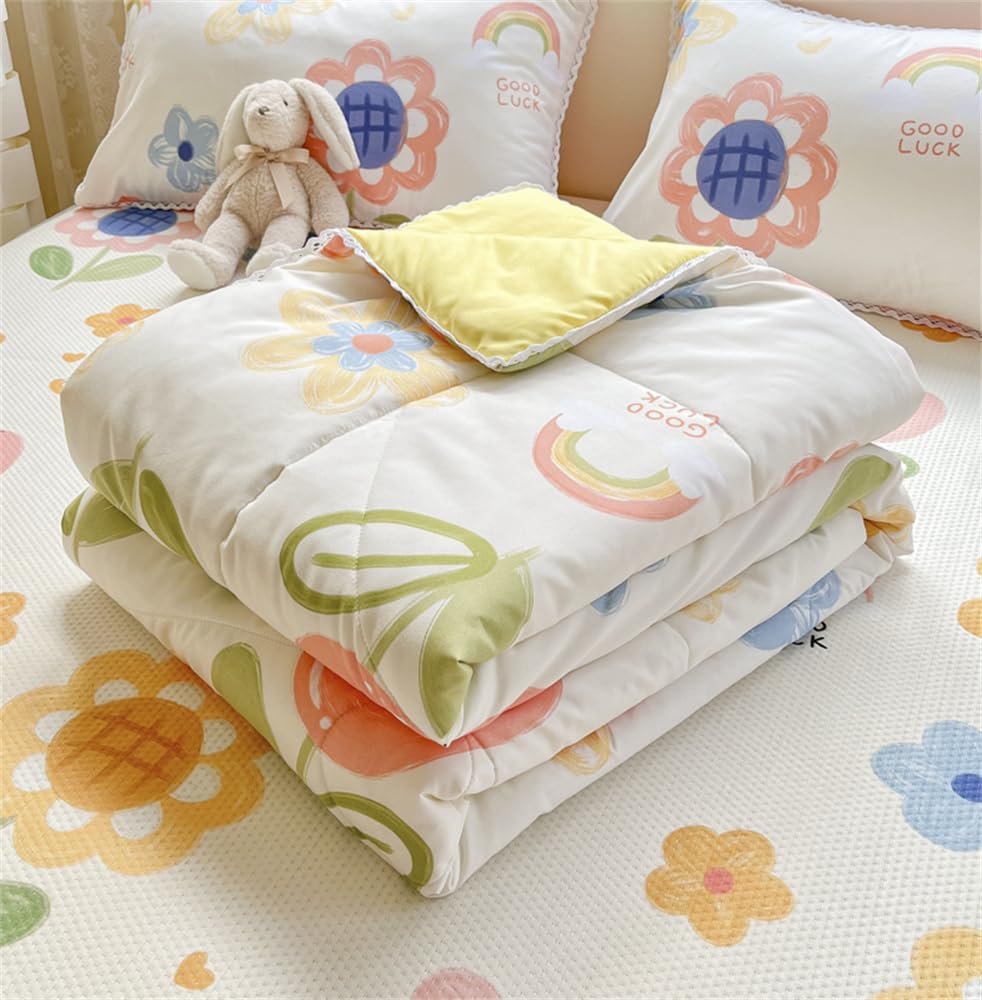 Surwin Colcha Bouti Reversible Verano Primavera, Colcha Fina para Cama 90 o Cama 135, Cubrecama Acolchado con Estampado Floral Nórdico Microfibra Ligero Manta Multiusos (Girasol,150x200cm)