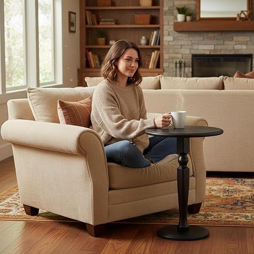 Mesa auxiliar redonda de madera maciza, mesa pequeña para bebidas para lugares pequeños, mesa decorativa con pedestal estable para sala de estar,