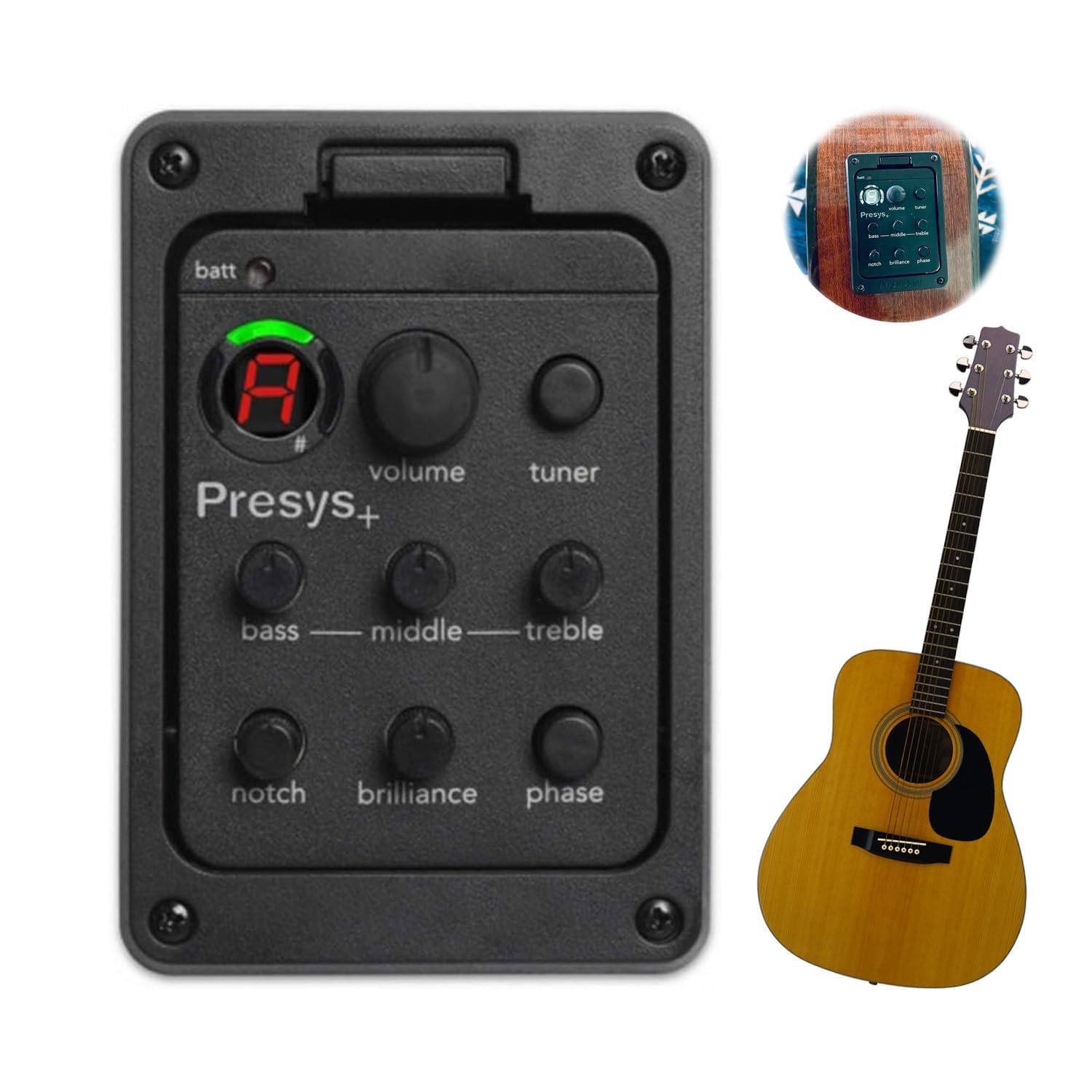 3-Band Acoustic Guitar EQ Equalizer Preamp Pickup Tuner Tool