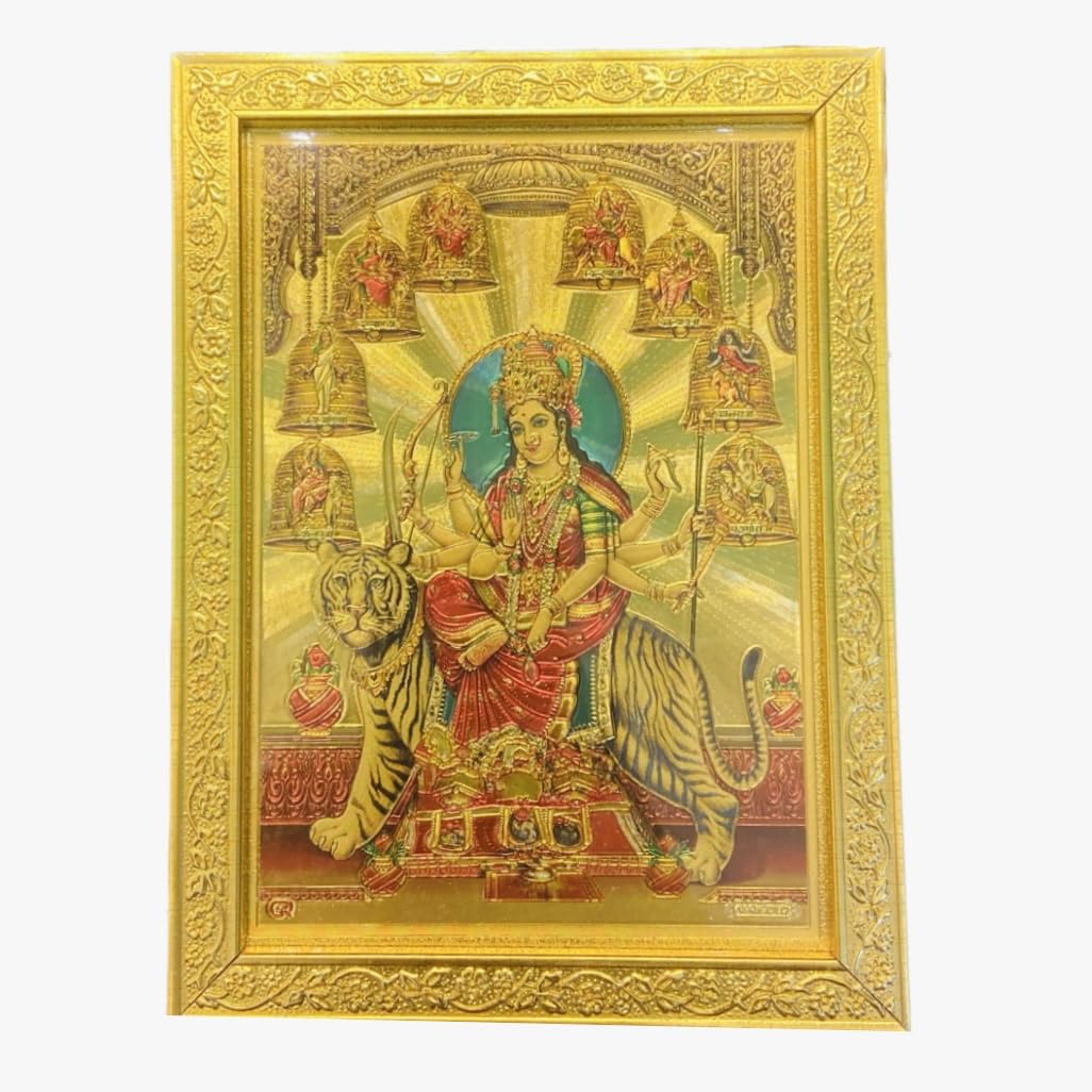 Bajaj Divine World | Maa durga photo frame for mandir home and office | 24k gold plated photo frame | 9 durgas in one frame | nav durga (Maa durga 1)