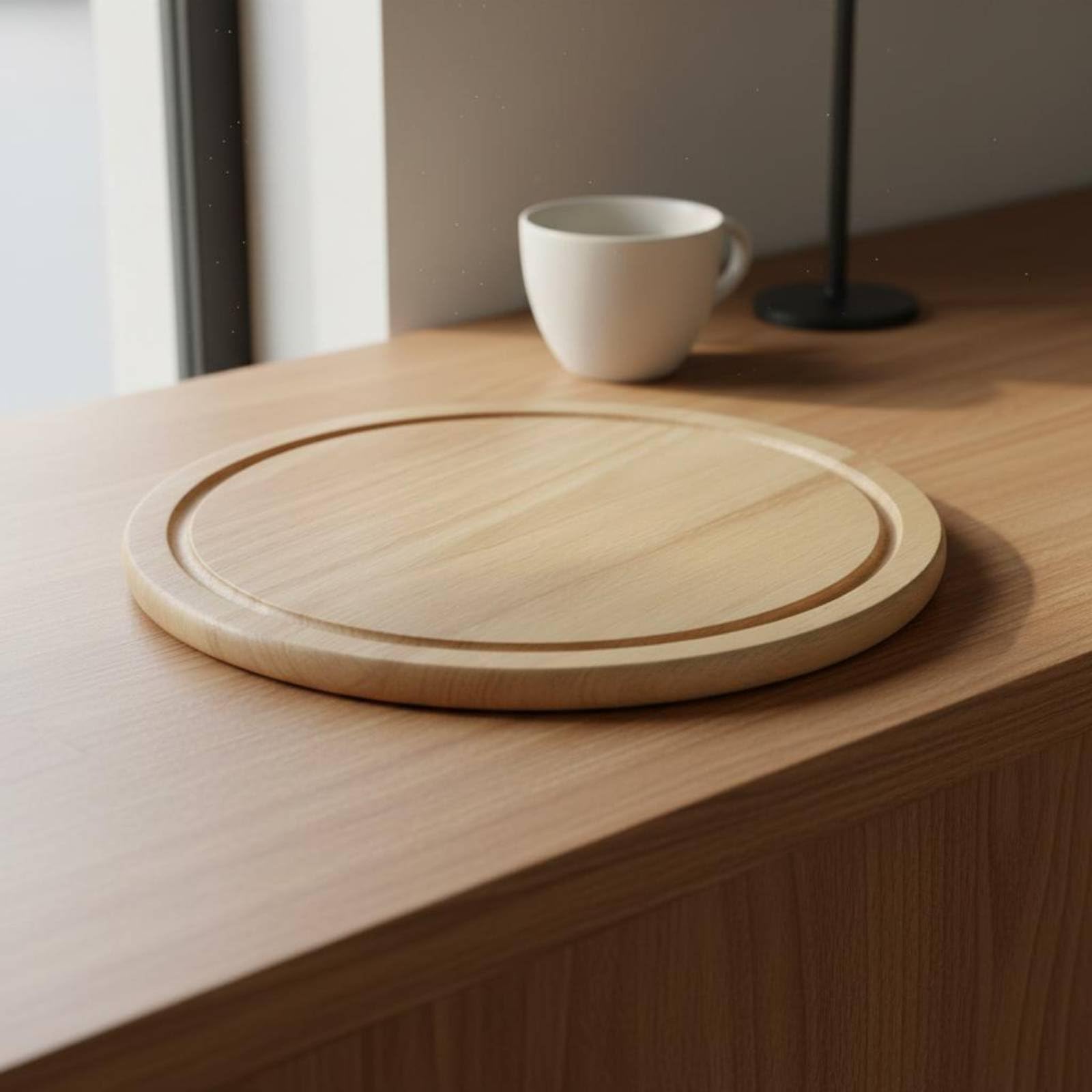 Qianly Alzatina per Pizza in Design in Legno Elegante Espositore per Dolci Stile Rustico Multiuso Porta Cupcake Rustico per Ristoratori, Brunch, Pasticceria, 30CM, Rovere Scanalato