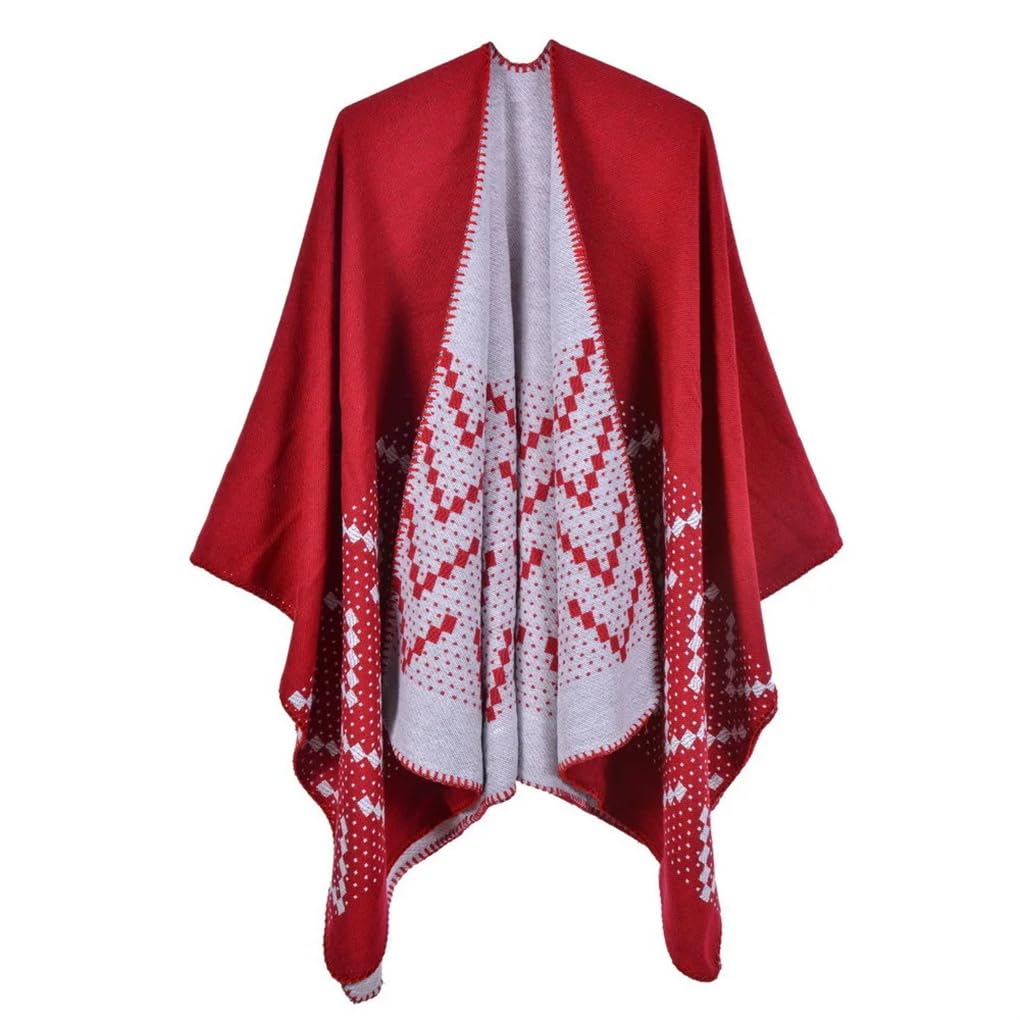 Suéter de punto con patrón de otoño e invierno para mujer, chal, bufanda cálida, poncho de calle casual, capas caqui