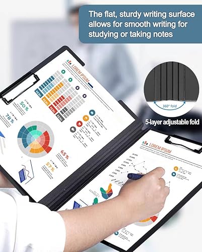 Miniatura 6 de Paquete de 10 portapapapeles plegables, carpeta A4, carpeta de portapapeles de oficina con clips dobles de metal, portapapeles de almacenamiento