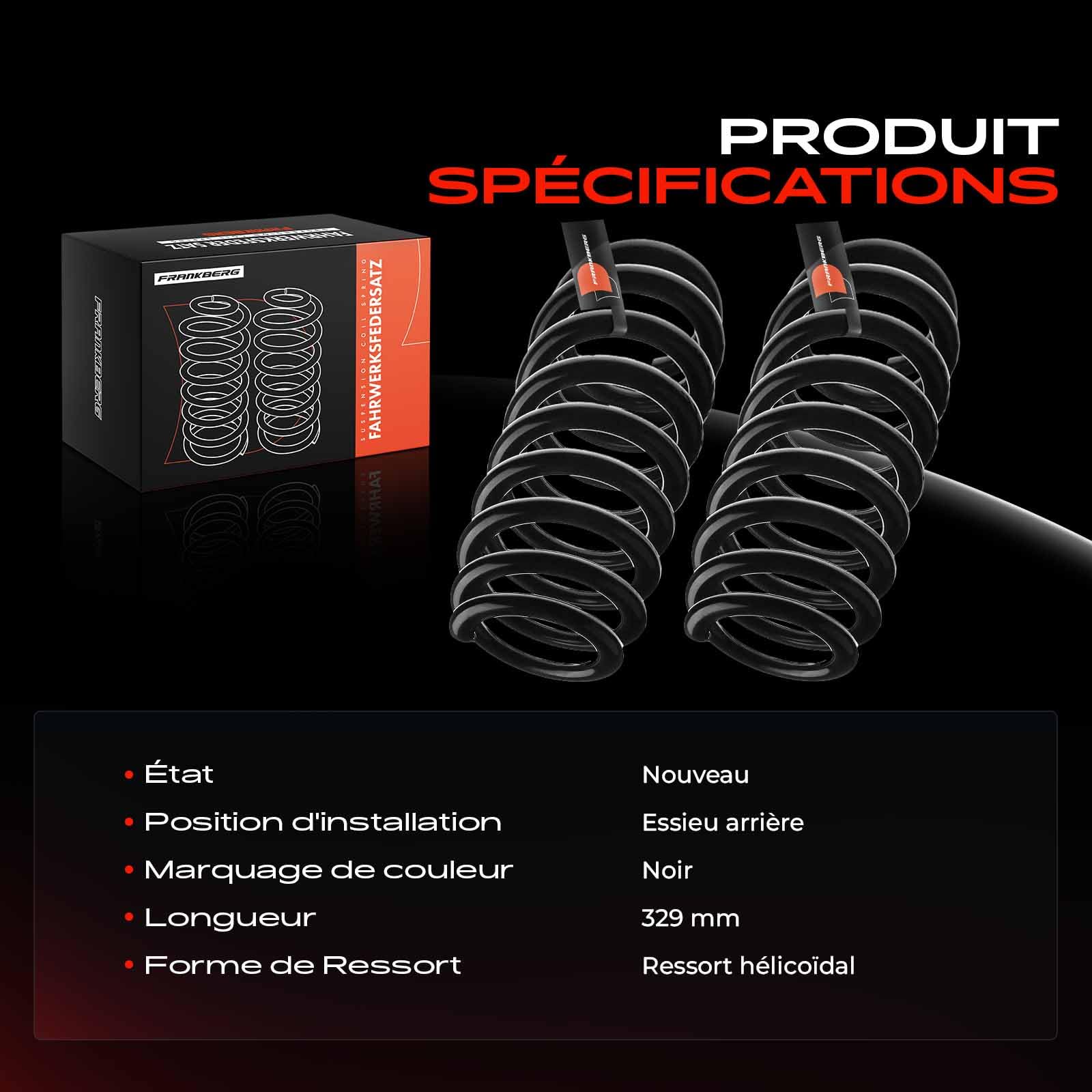 Frankberg 2 ressorts de suspension, essieu arrière 33536768250 | Compatible avec: Coupé Série 3 E92, Série 3 Touring E91, Série 3 E90