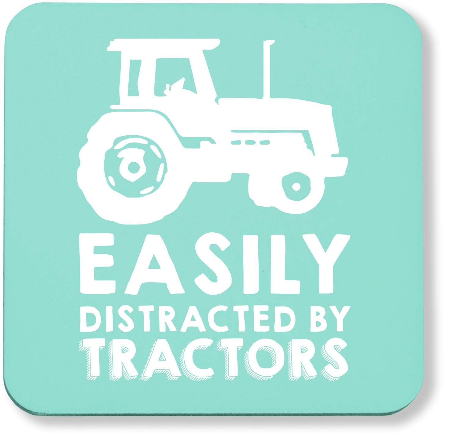Hippowarehouse Easily distracted by tractors printed coaster gloss finish durable backing 9cm x 9cm 2 pack