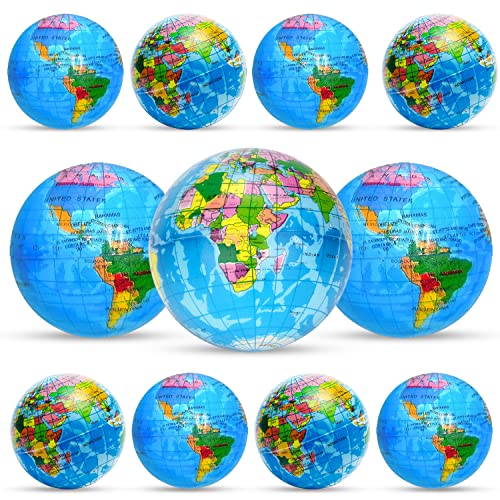 Dazzling Toys Globe Stress Balls 12 Pack 3" Inch Earth Squeezable Relief Activity Balls Set of 12 Therapeutic Great for Party Favors