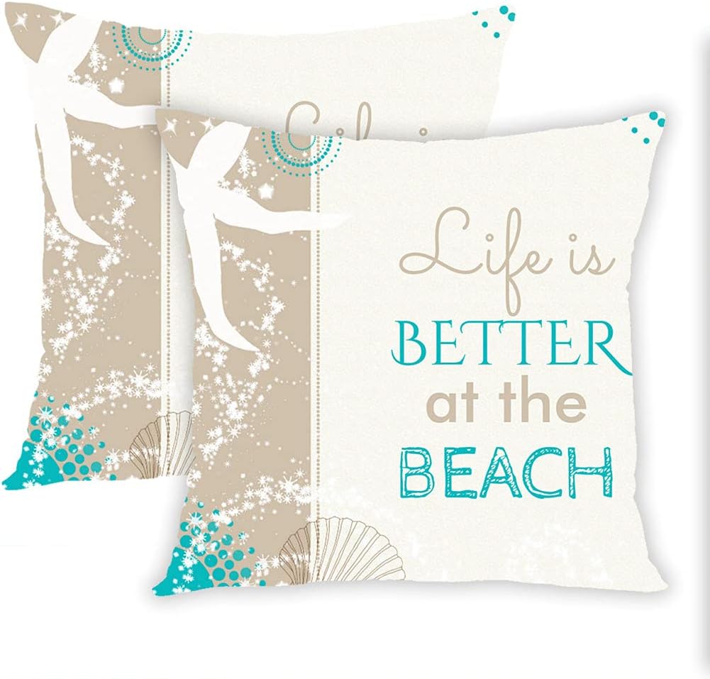 Romantic Life is Better at The Beach Hidden Zipper Home Sofa Decorative Set of 2 Throw Pillow Cover Cushion Case 26x26 Inch Square Design Polyester Printed Pillowcase