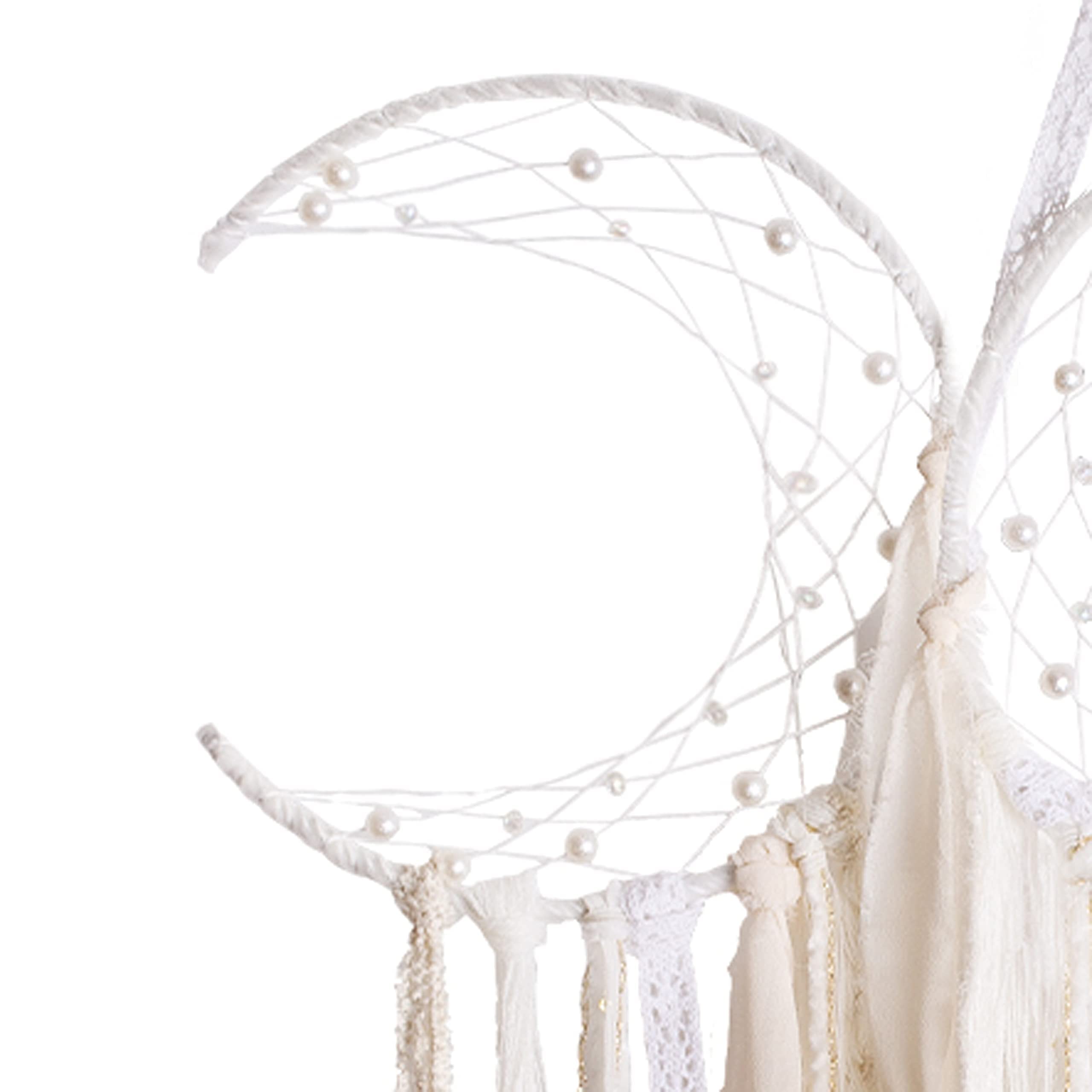 Colgante de pared de macramé blanco con triple luna y media luna, atrapasueños bohemio para dormitorio de mujeres, tapiz tejido, regalo de brujería, decoración pagana para adultos 7