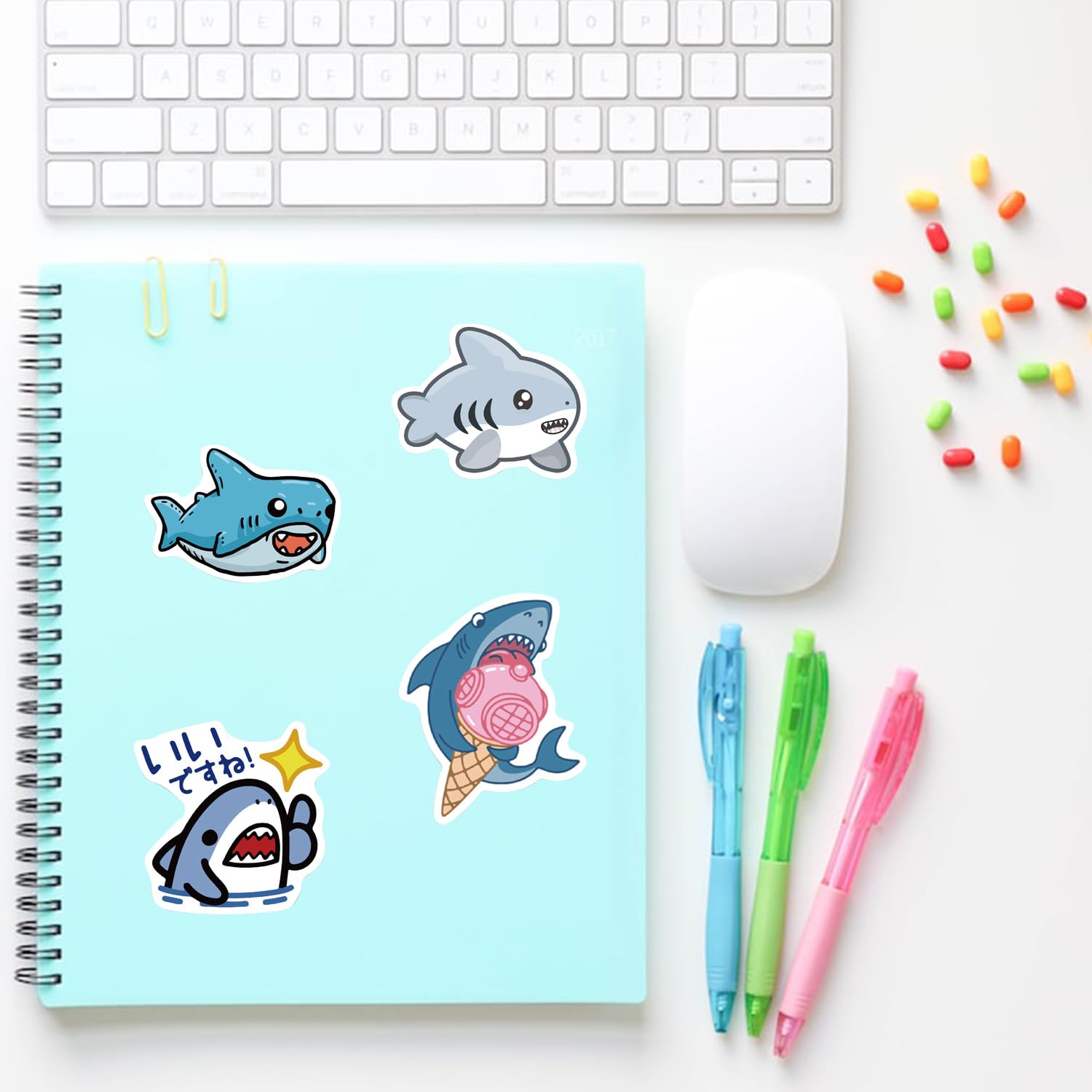 GTOTd Shark Stickers (200Pcs) Cute Animal Cartoon Gifts Merch Party Supplies Vinyl Water Bottle Luggage Guitar Phone Skateboard Aesthetic Decor for Teens Adults - Image 4