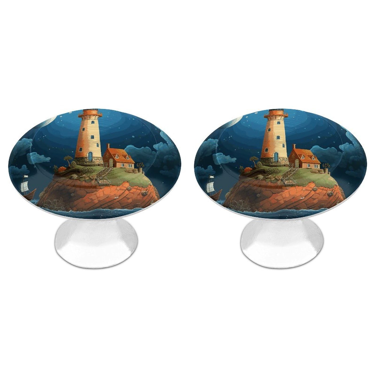 MUSM Catoon Whale Lighthouse Cabinet Knobs Aluminum Alloy Drawer Handles Kitchen Drawer Pulls Round Door Knob with Screw Simple Cabinet Hardware for Dresser Furniture Bathroom 2Pack