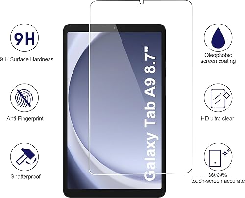Miniatura 2 de SIBEITU Paquete de 2 protectores de pantalla para Samsung Galaxy Tab A9 2023, película de vidrio templado HD transparente de 8.7 pulgadas de dureza