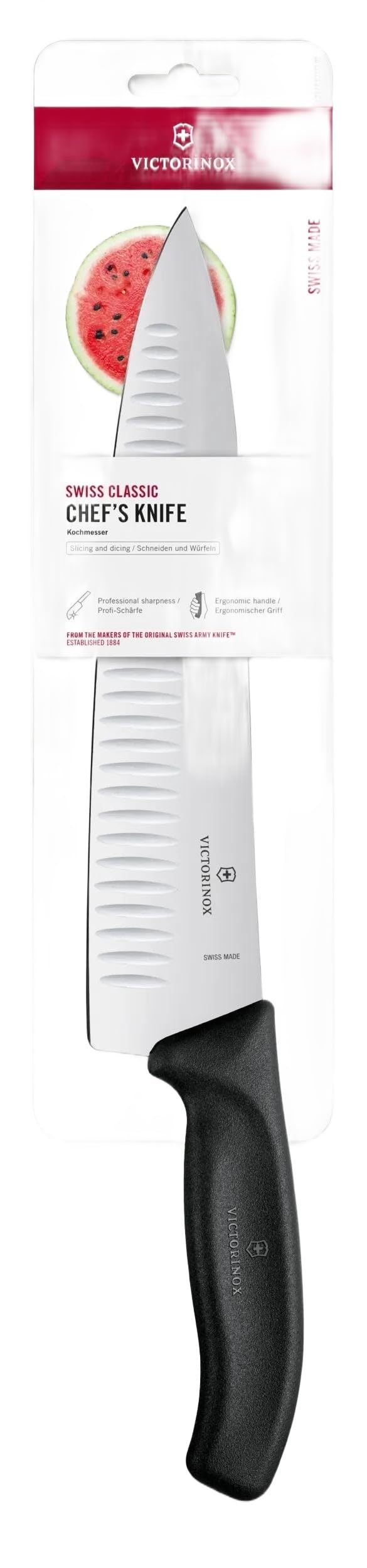 Victorinox Swiss Classic, Carving Knife, Extra Sharp Blade, Fluted Edge, 25 cm, Plastic Handle, Stainless Steel, Black