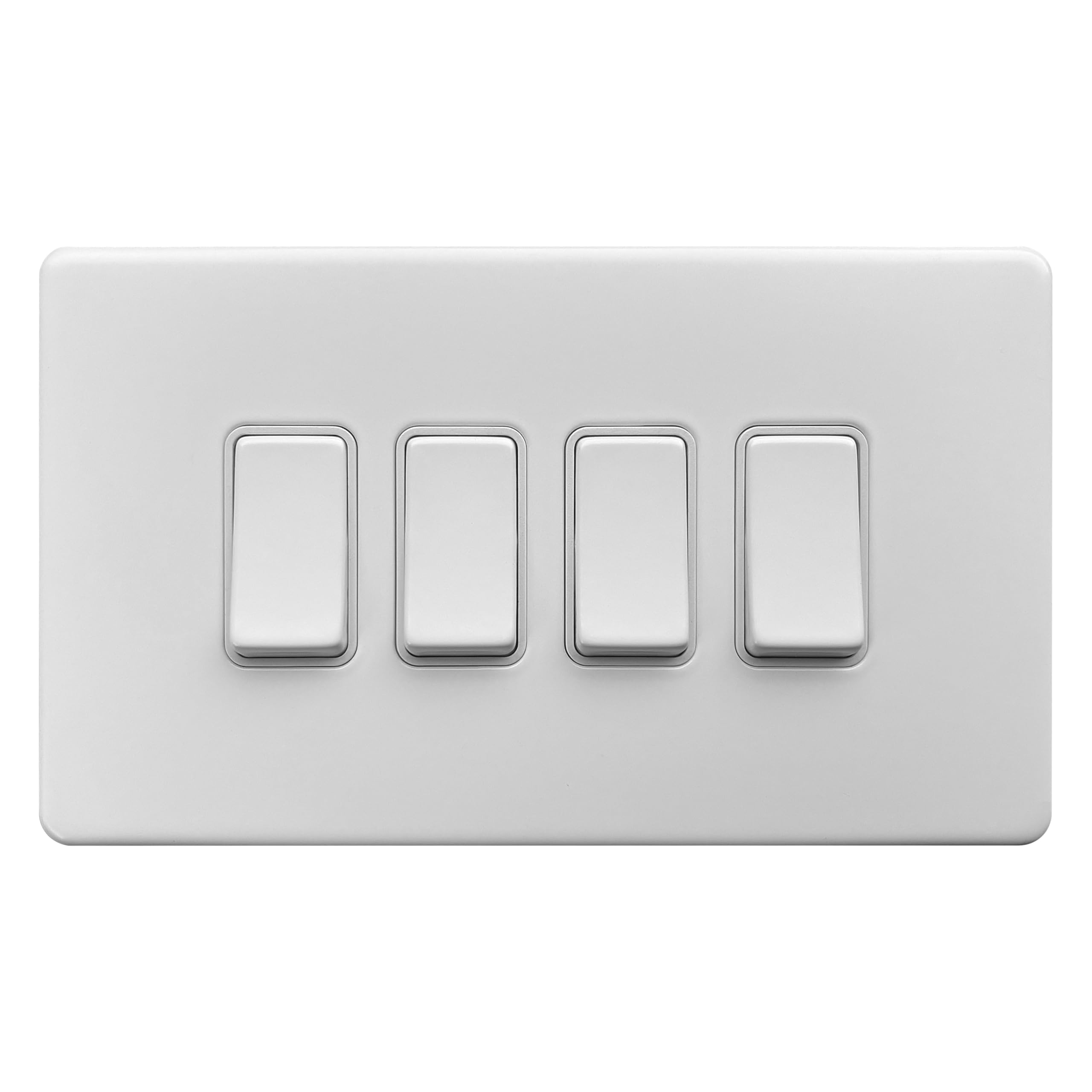 Evoges Terra 2 Way Light Switch, 10AX, Matt White – Decorative Plate (4 Gang)
