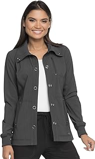 Dickies Advance Women Warm Up Scrubs Jacket Snap Front Plus Size DK345, 5XL, Pewter