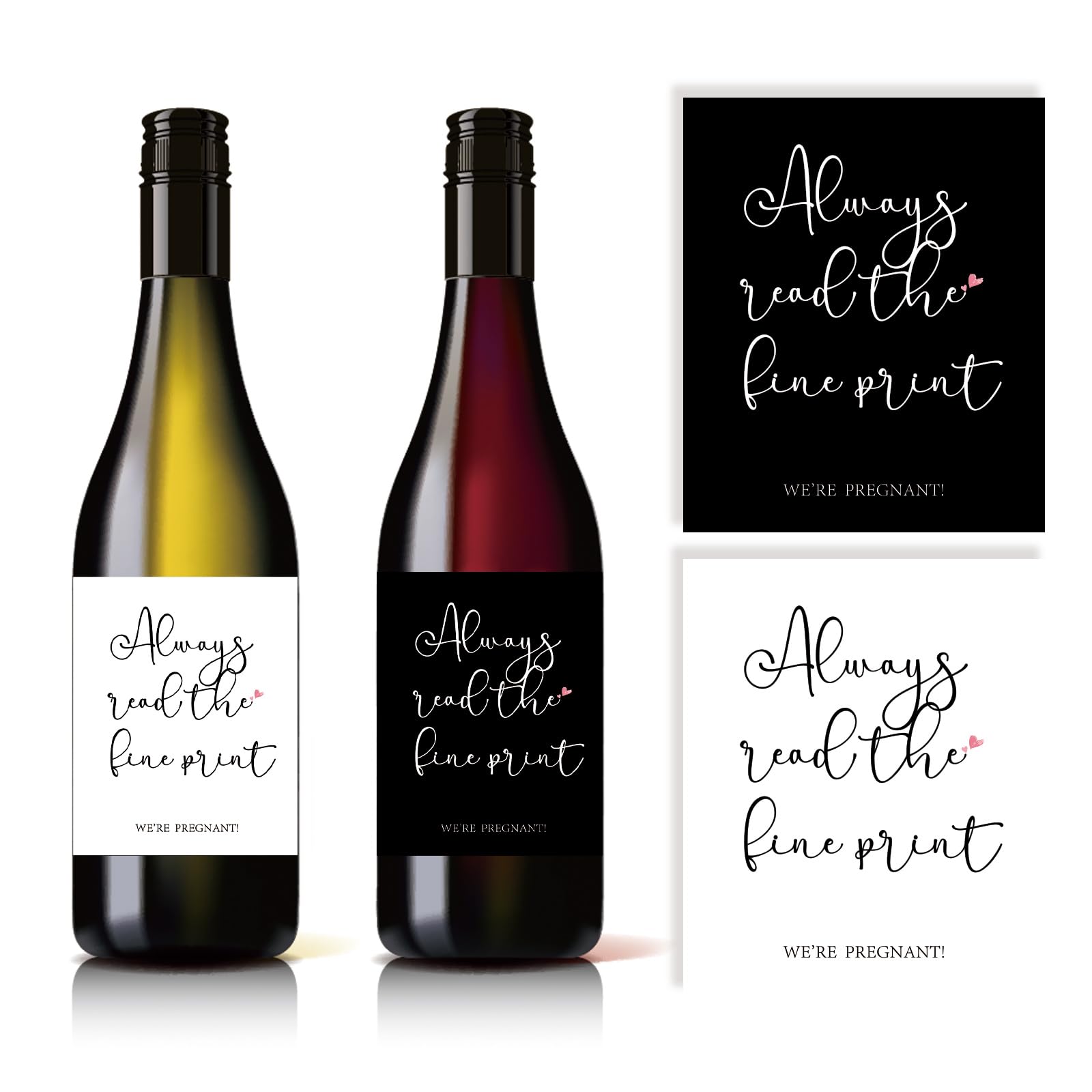 MINUET MINUTE 4 Pcs Pregnancy Reveal Wine Labels, Always Read The Fine Print, Baby Announcement Decorations Supplies