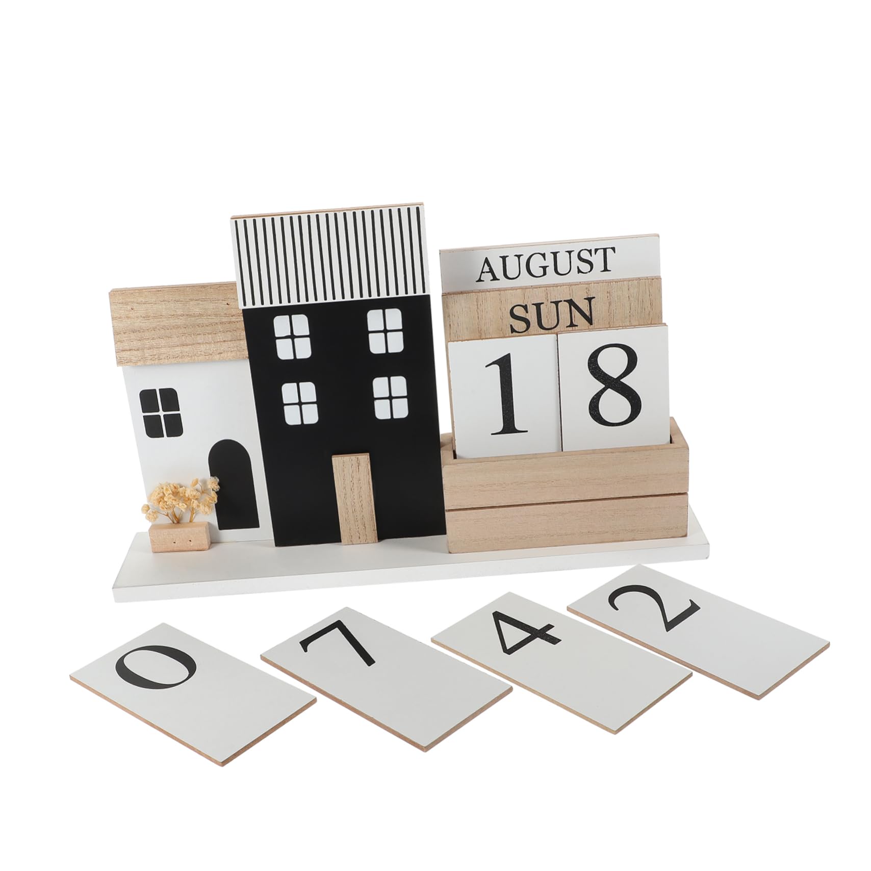 Calendario Da Scrivania in Legno Visualizzazione Di Mese e Data Accessorio Da Ufficio Elegante Per Casa e Scuola Facile Da Modificare