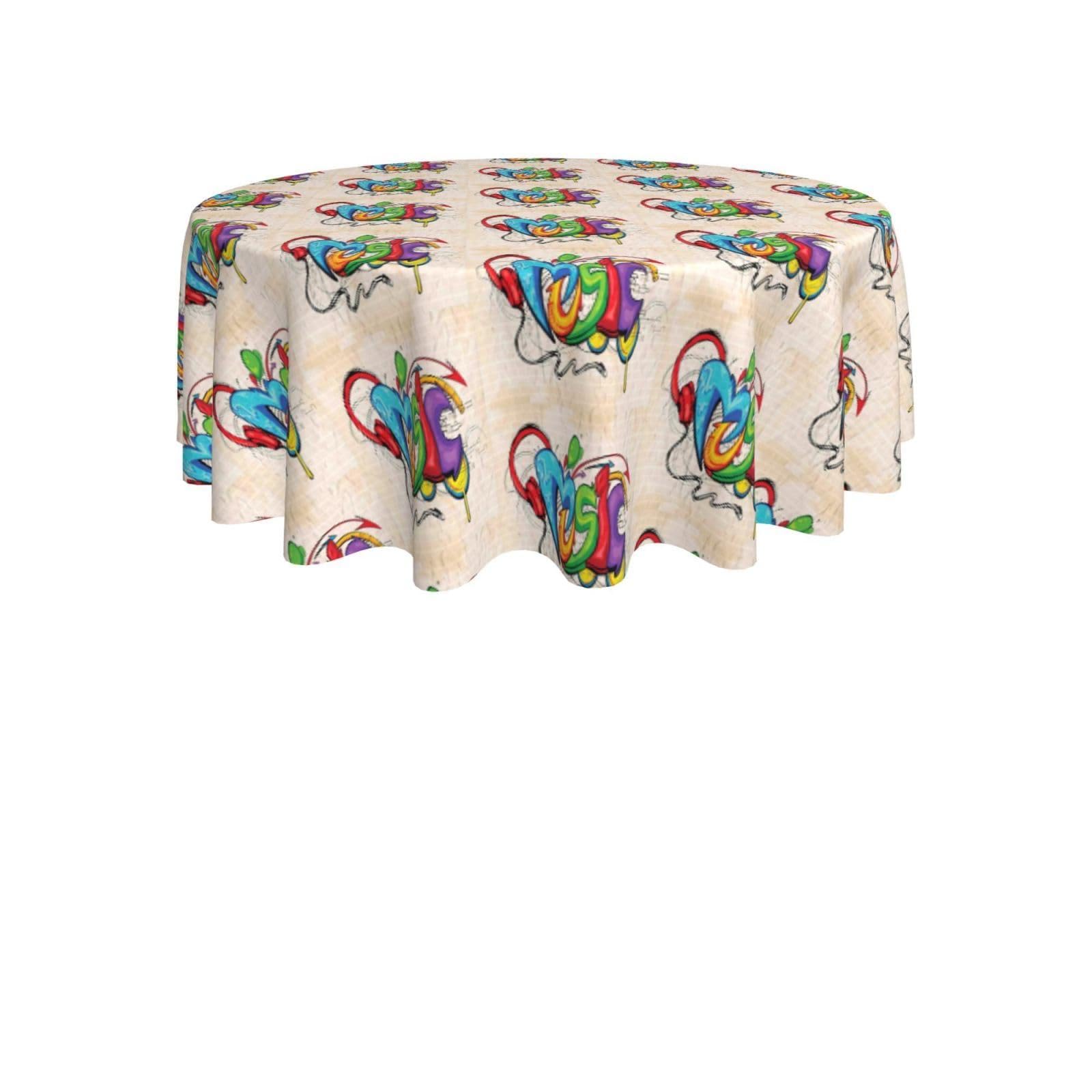 ENGhjes Music Graffiti Style Print Round Tablecloth 60in Washable Stainproof Polyester Cloth for Kitchen Idea