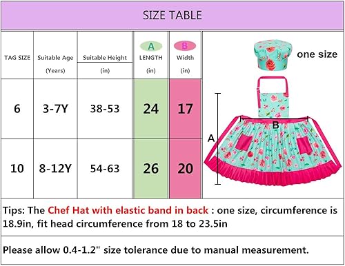 Miniatura 6 de MHJY Juego de delantal para niñas, falda plisada vintage con bolsillos ajustables para hornear y cocinar, de 8 a 12 años