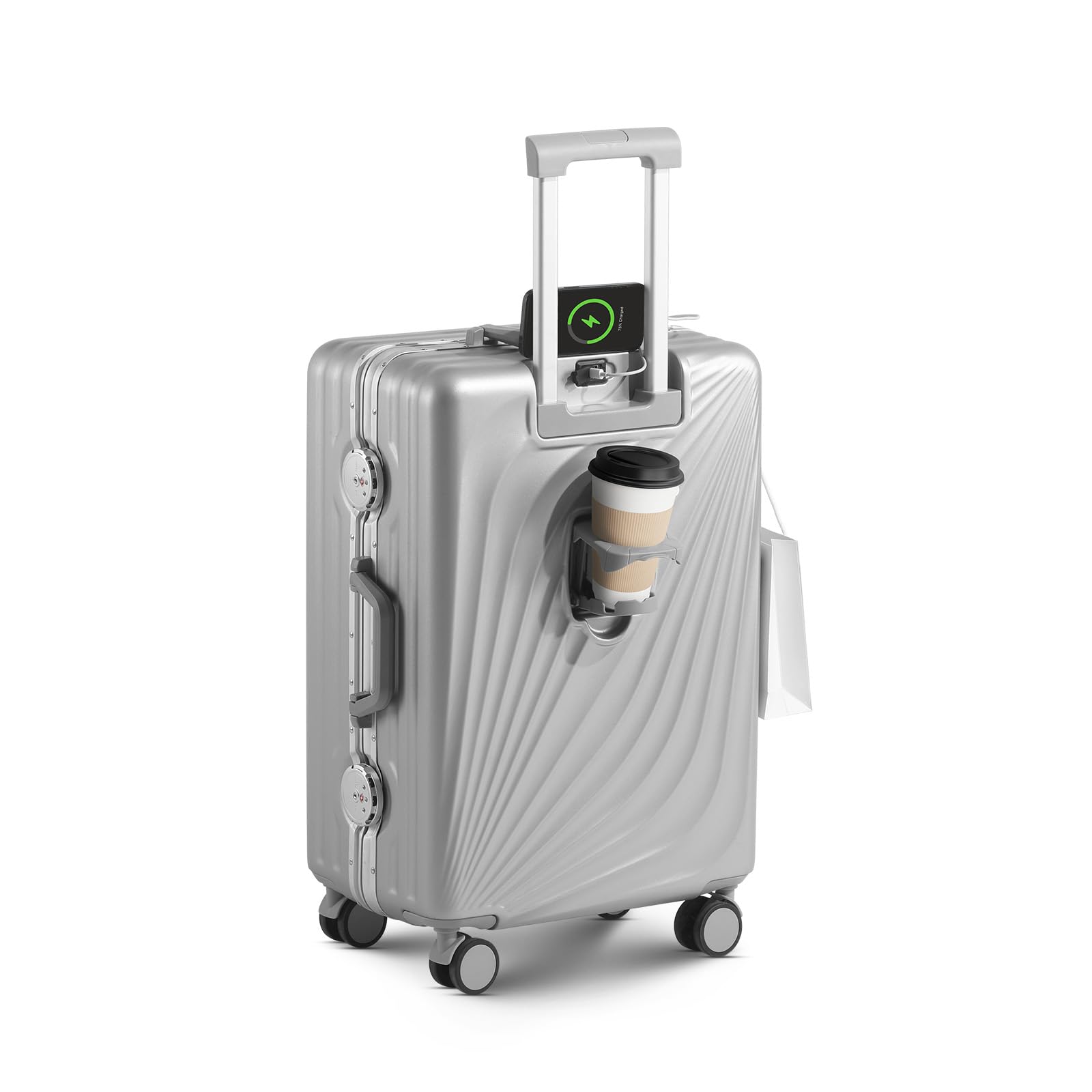 Carry On Luggage, Aluminum Frame Zipperless Suitcase, Silver, 20 in
