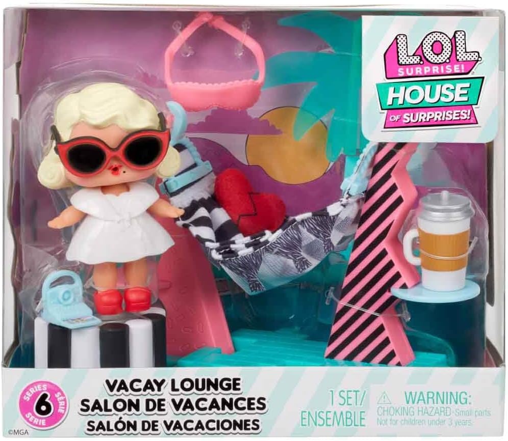 OMG House of Surprises Vacay Lounge Playset Leading Baby Collectible Doll with 8 Surprises, Dollhouse Accessories, Holiday Toy, Great Gift Kids Ages 4 5 6+ Years Old & Collectors