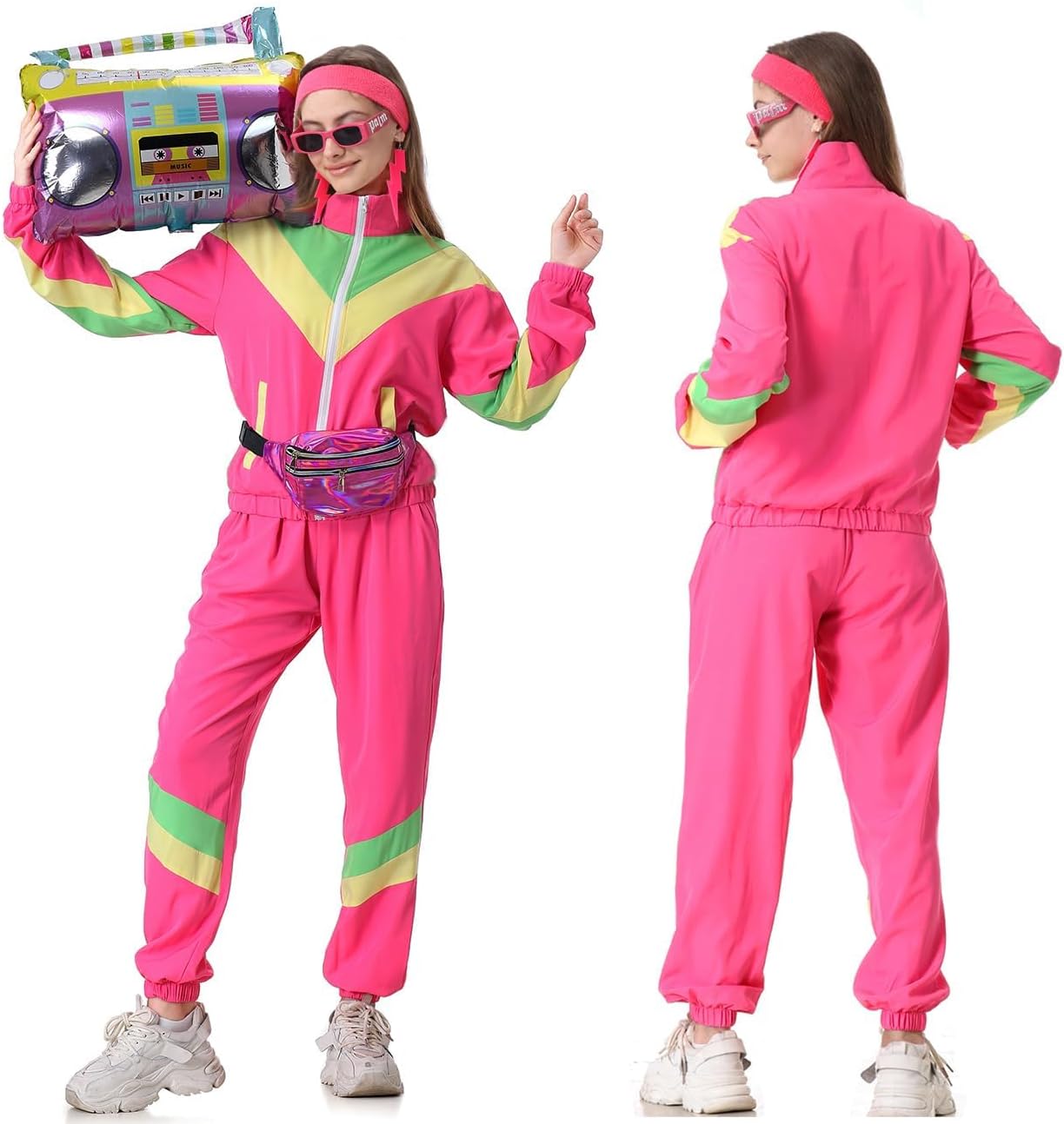80s Tracksuit for Women Retro Windbreaker Outfit 90s Color Block Sportswear Set with Jacket Sweatpants - Image 3