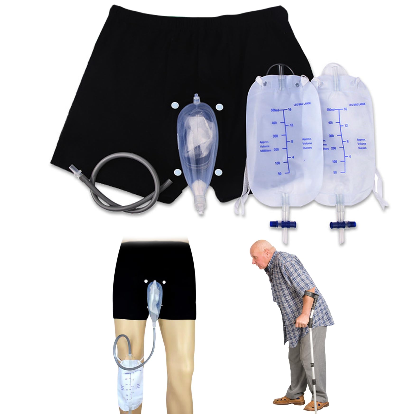 Male Urine Collector, Wearable Urine Collection Bag for Men, Men's Portable External Catheter Device for Men Elderly, M
