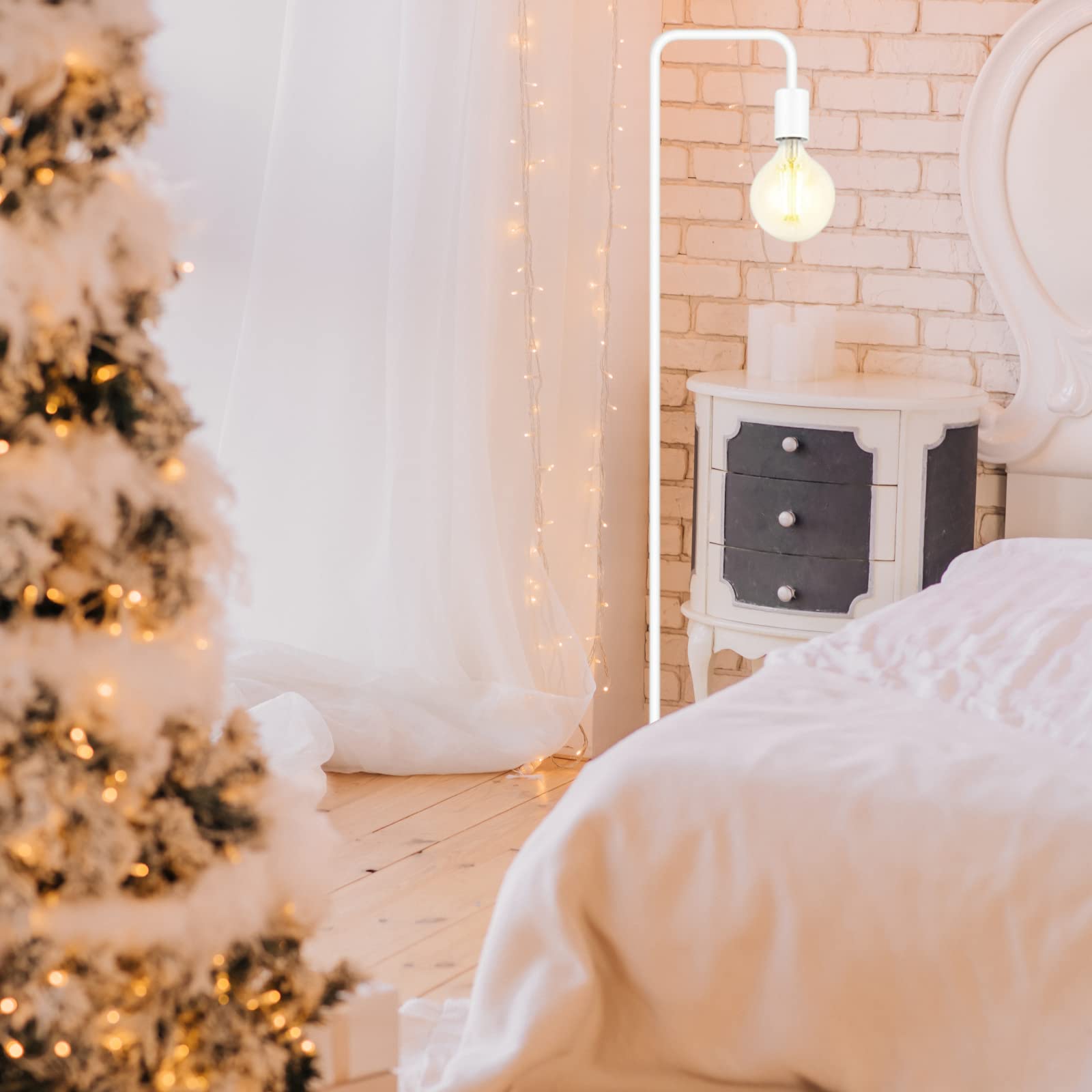 BBHome Lampadaire rétro incurvé en métal minimaliste avec interrupteur à pied pour chambre à coucher, salon, lecture, bureau I 165 cm I E27 (blanc)