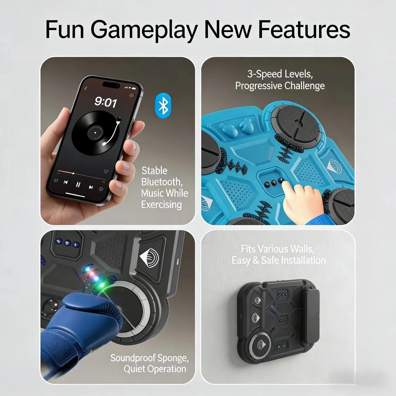 Music Boxing Machine,Punching Bag,Music Boxing Machine for Adults,Kids,with LED Punch Counter & Bluetooth Speaker Fun Home Workout&Fitness, Maquina de boxeo Musical pared